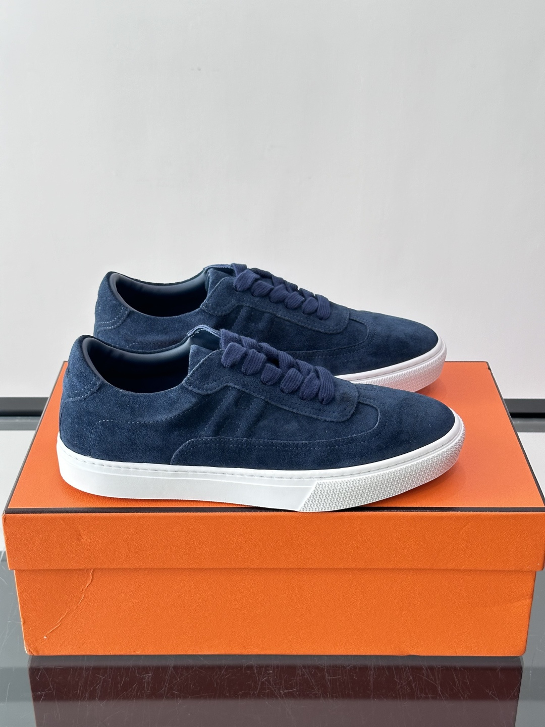 Hermes Navy Suede H Logo Sneakers