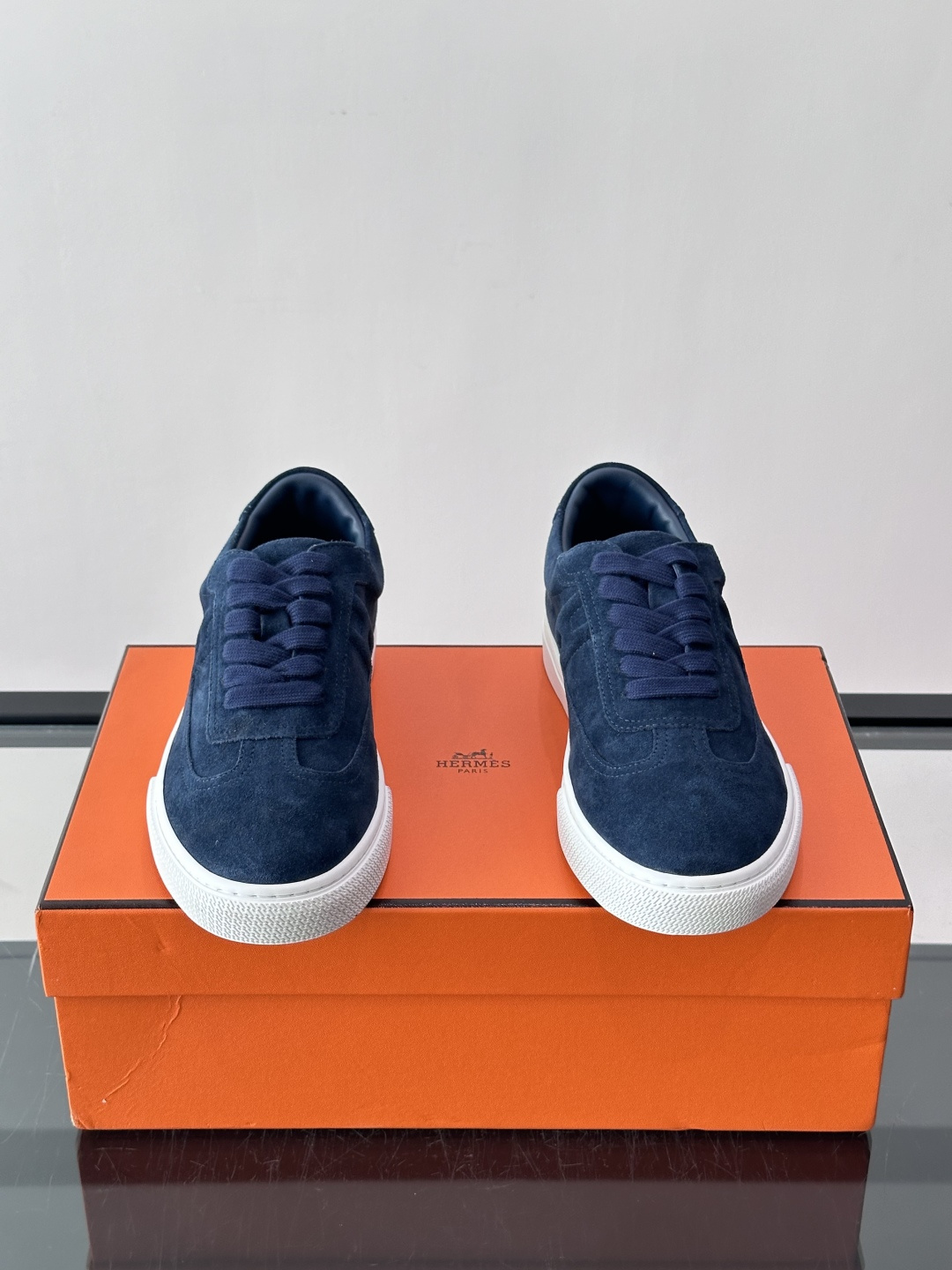 Hermes Navy Suede H Logo Sneakers