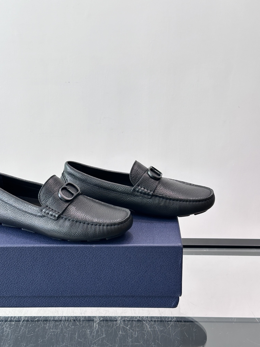 Dior Black Grained Leather CD Logo Driving Loafers