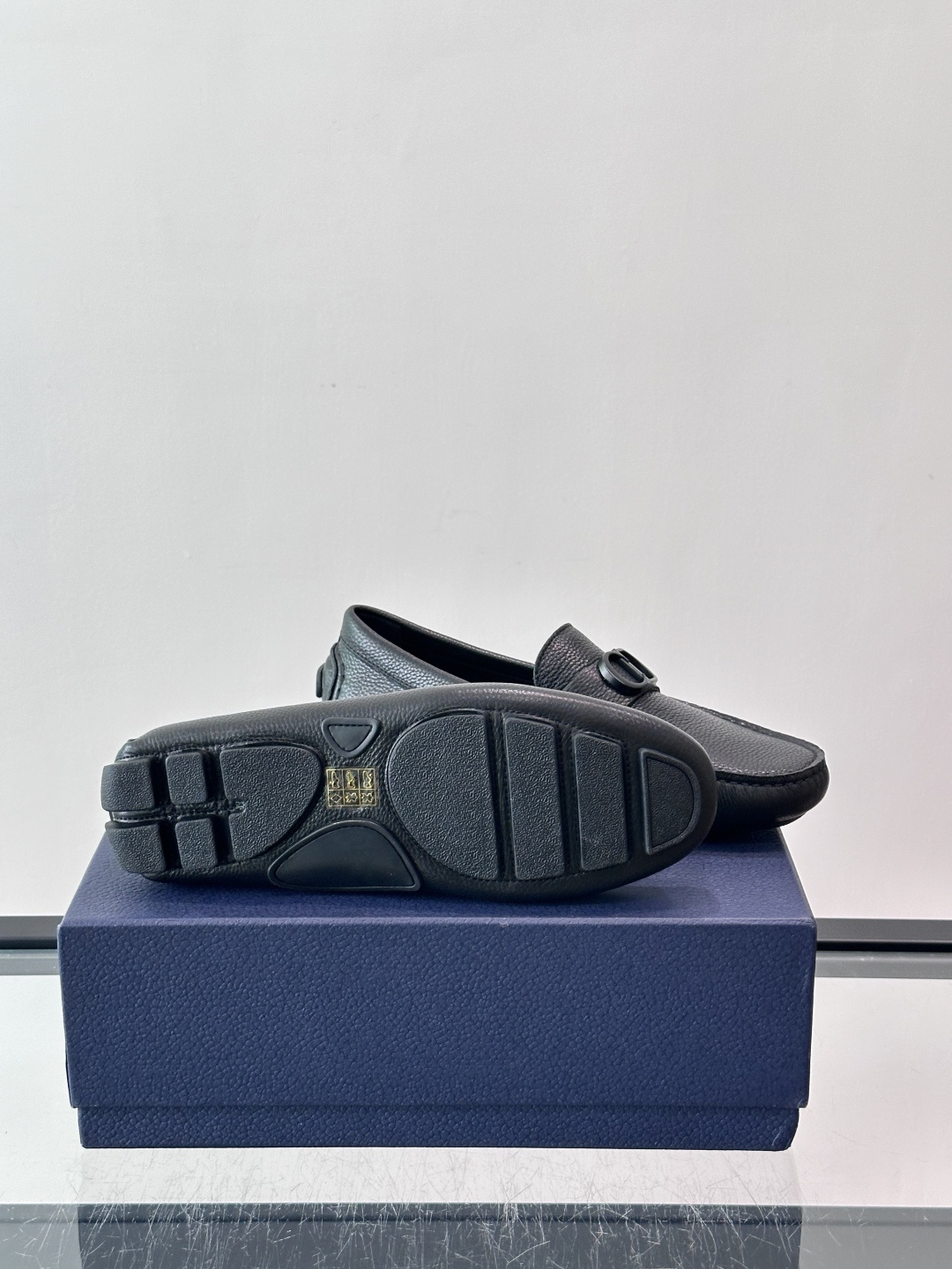 Dior Black Grained Leather CD Logo Driving Loafers
