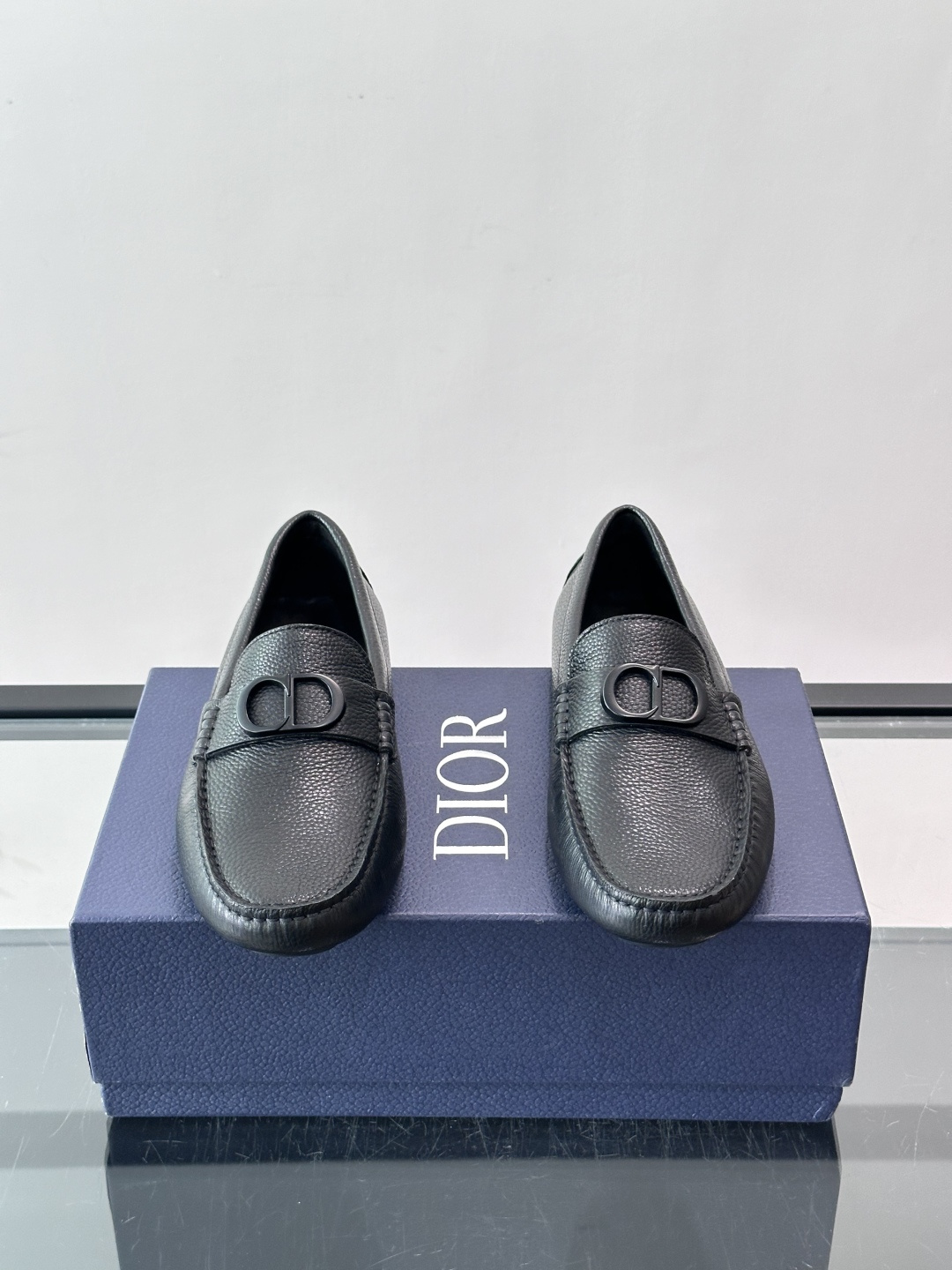 Dior Black Grained Leather CD Logo Driving Loafers