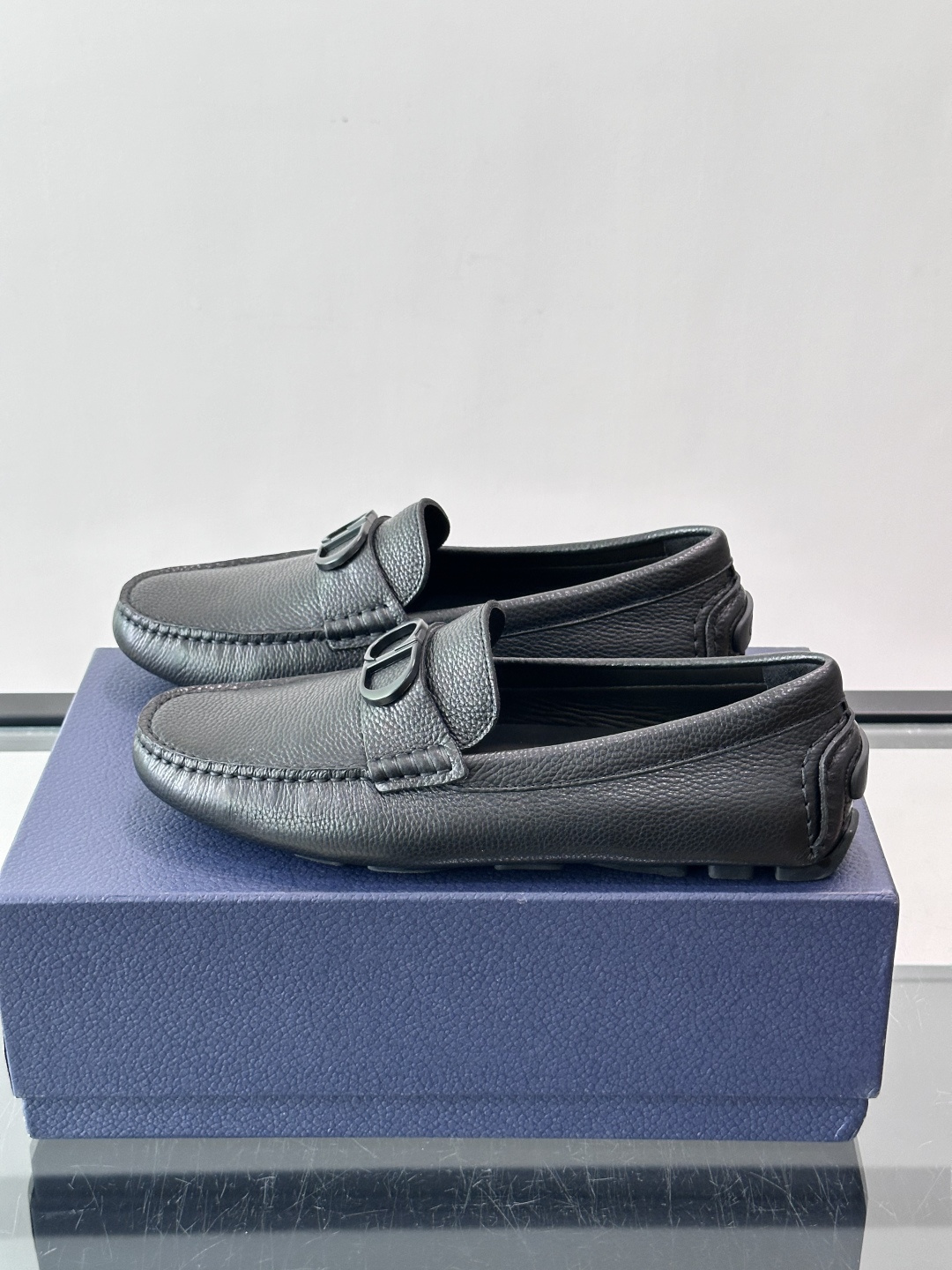 Dior Black Grained Leather CD Logo Driving Loafers
