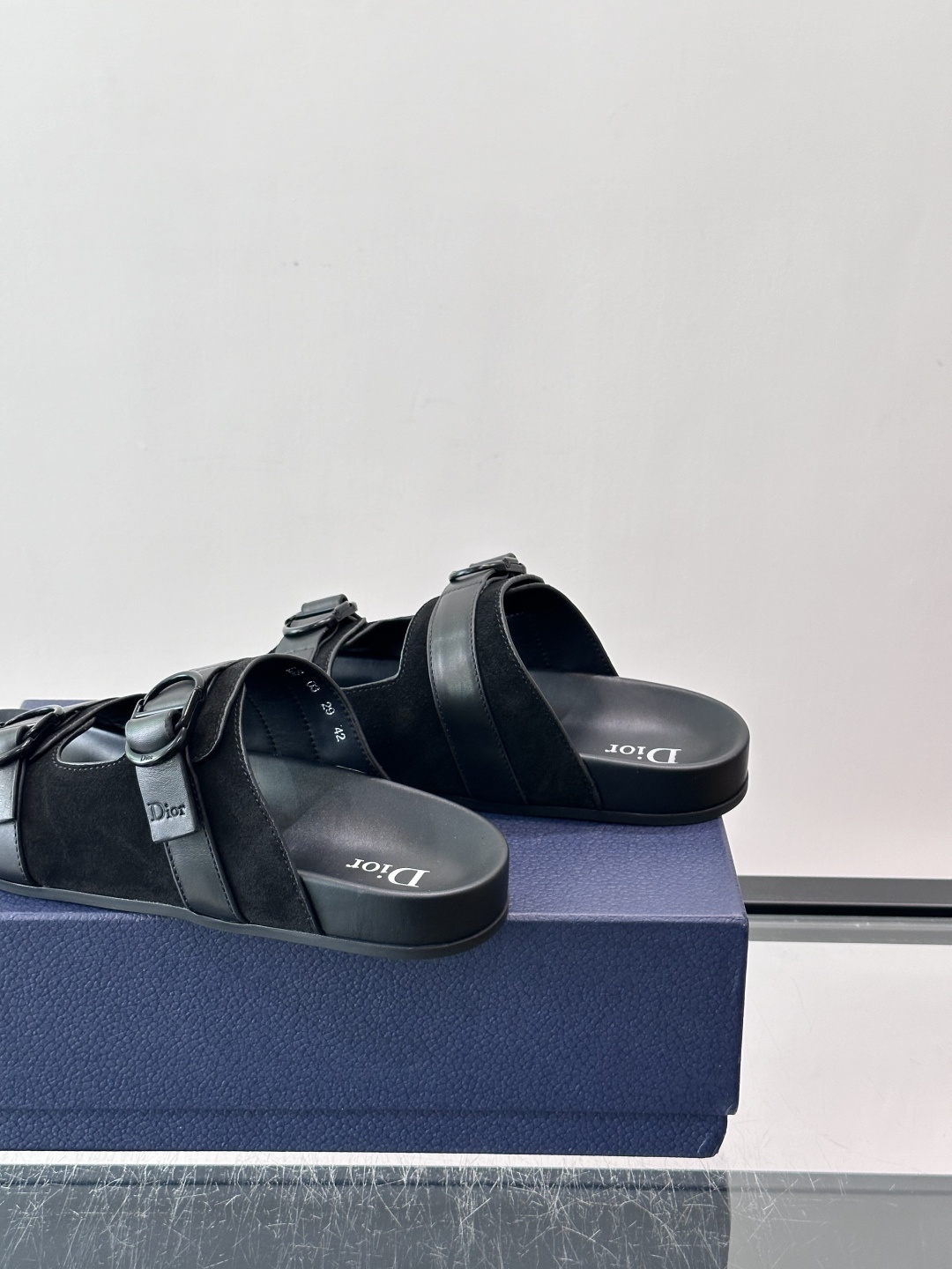 Dior Black Suede Double Buckle Slide Sandals