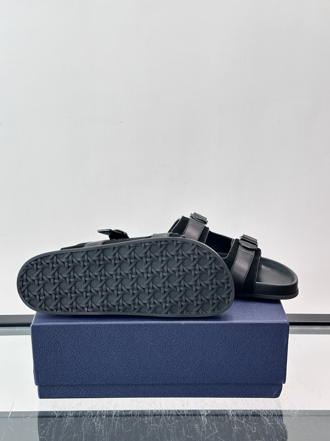 Dior Black Suede Double Buckle Slide Sandals