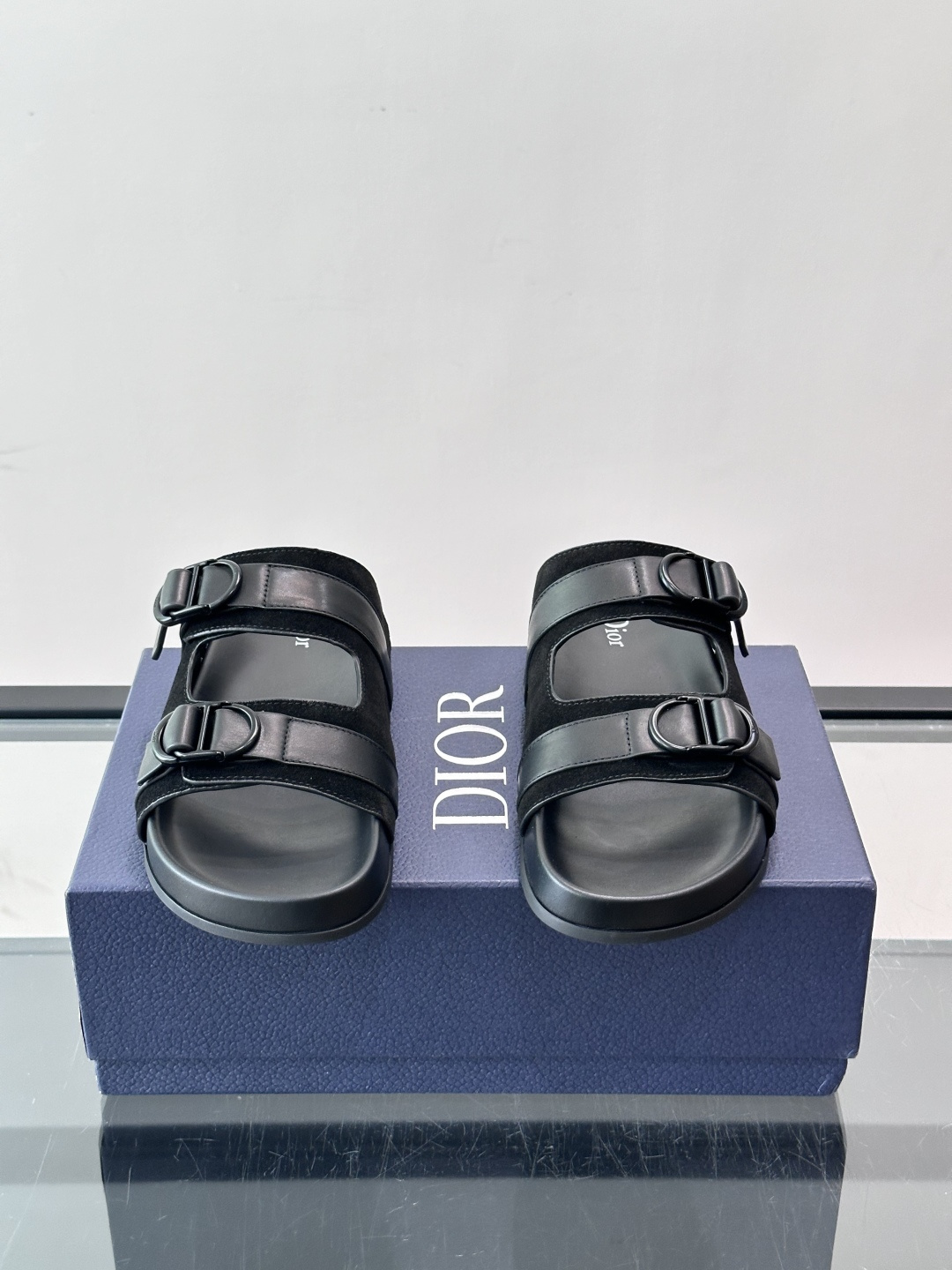 Dior Black Suede Double Buckle Slide Sandals