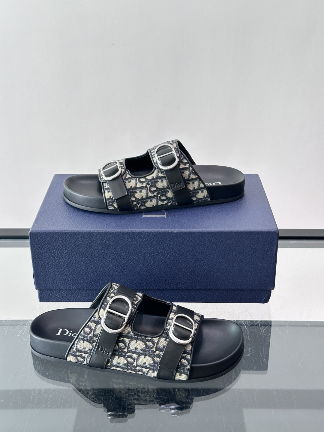 Dior Oblique Jacquard Double Buckle Slide Sandals