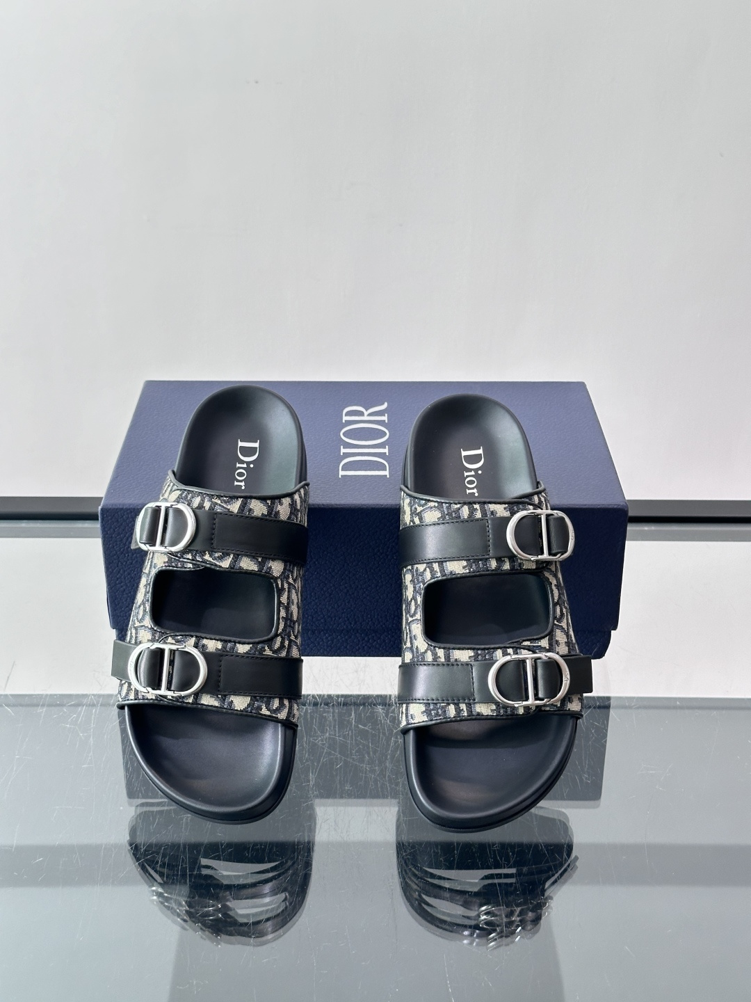 Dior Oblique Jacquard Double Buckle Slide Sandals