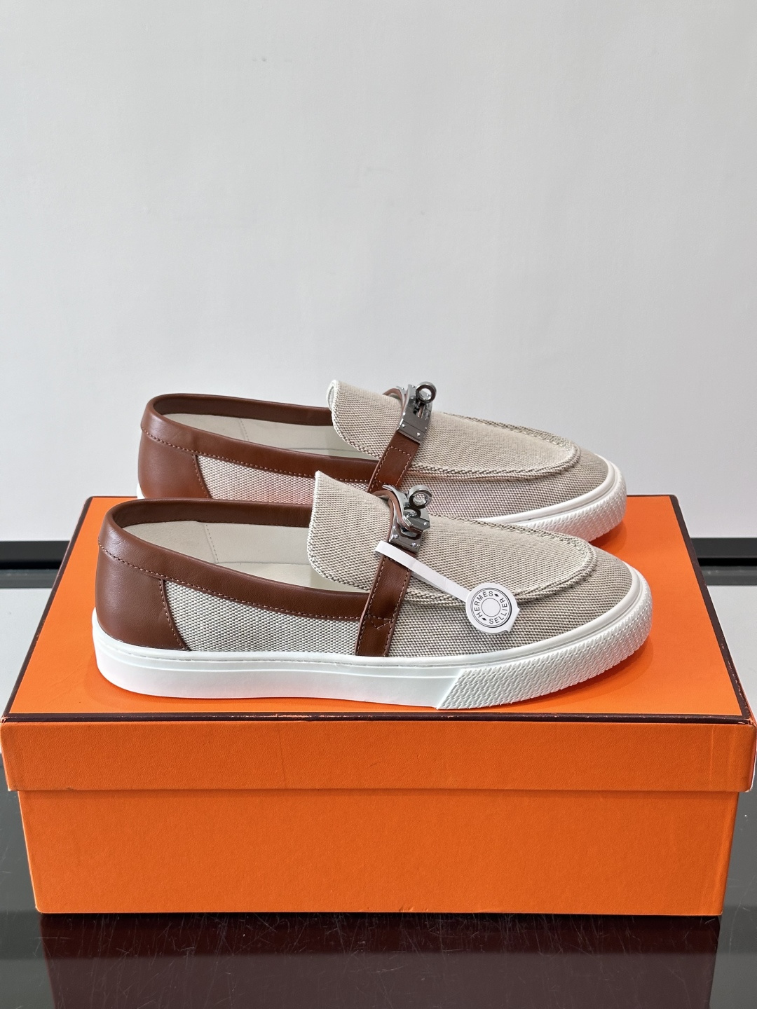 Hermes Canvas Kelly Loafers