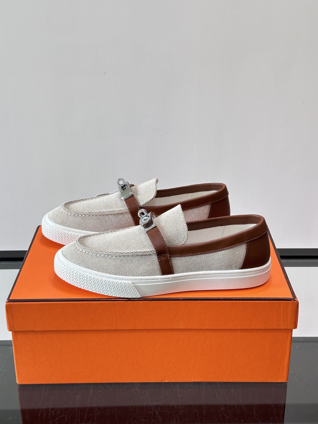 Hermes Canvas Kelly Loafers
