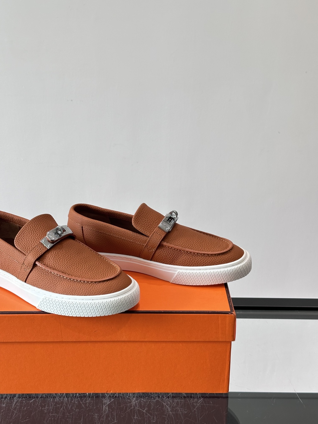 Hermes Caramel Pebbled Kelly Loafers