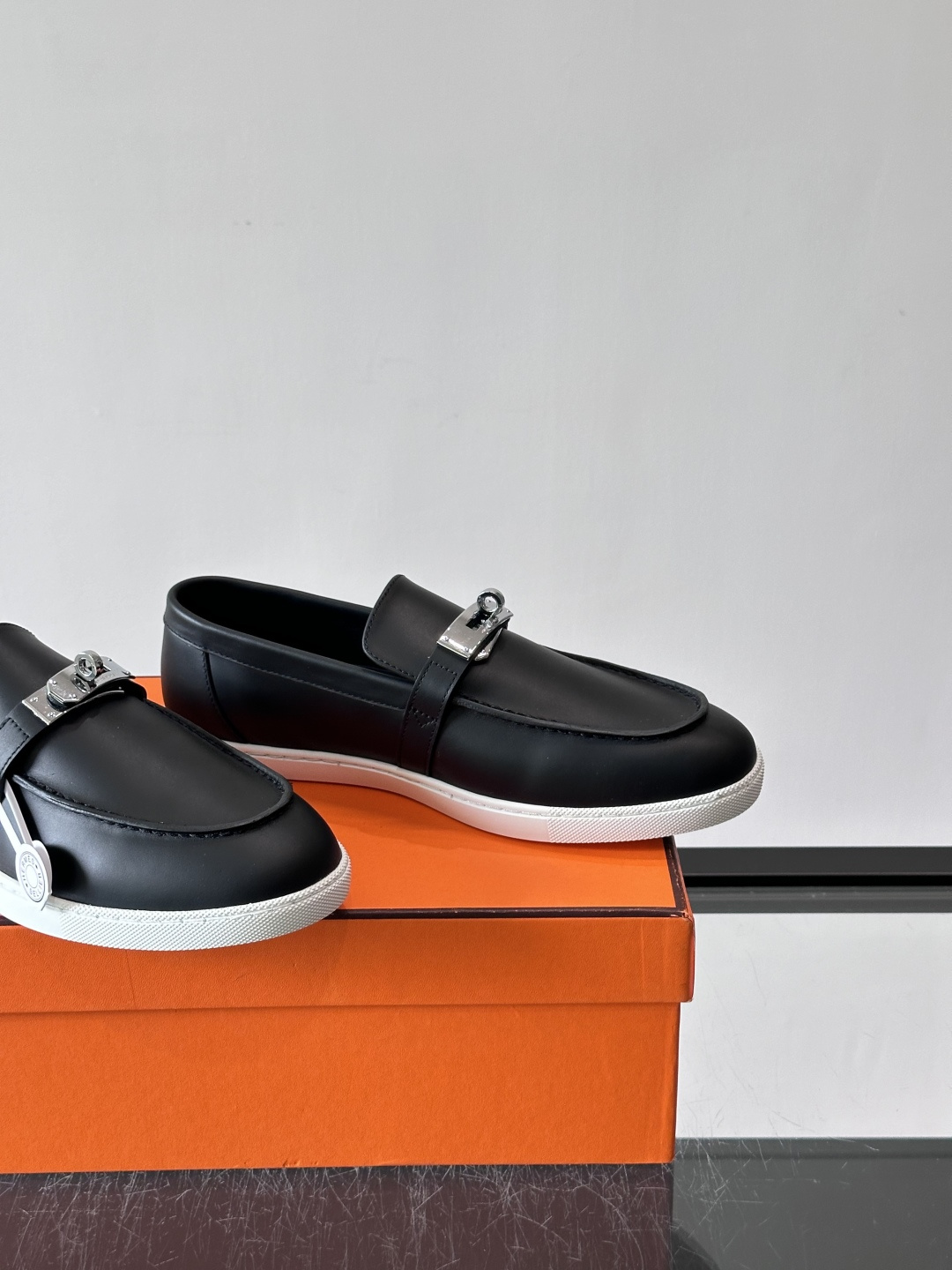Hermes Black Smooth Leather Kelly Loafers