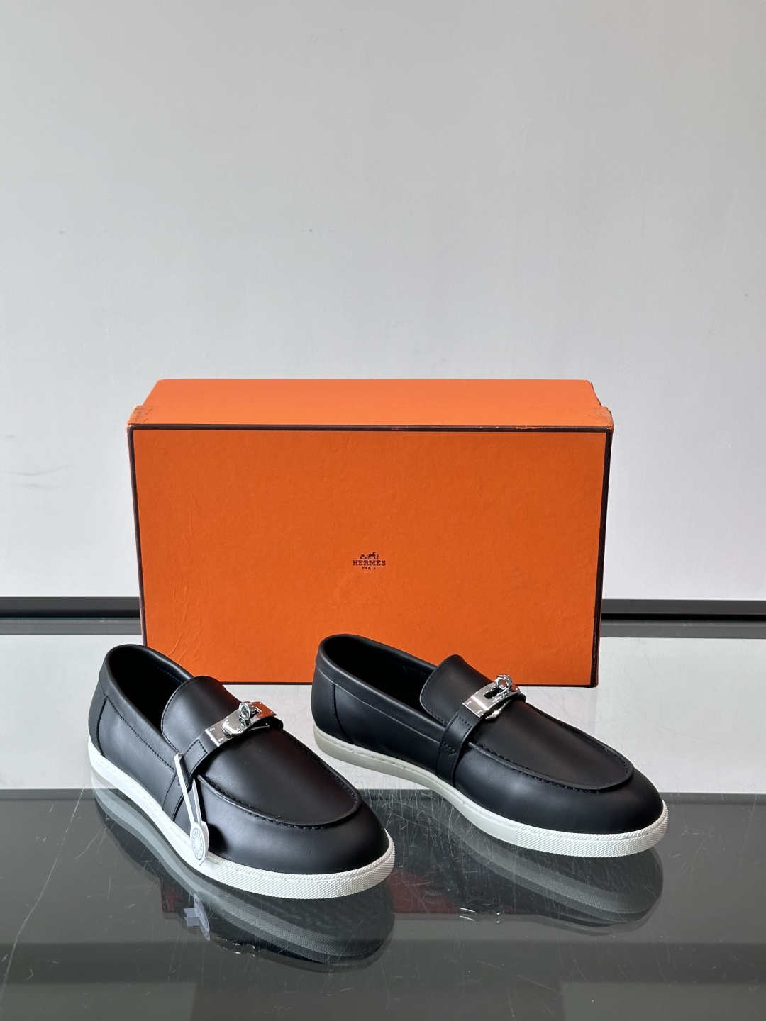 Hermes Black Smooth Leather Kelly Loafers