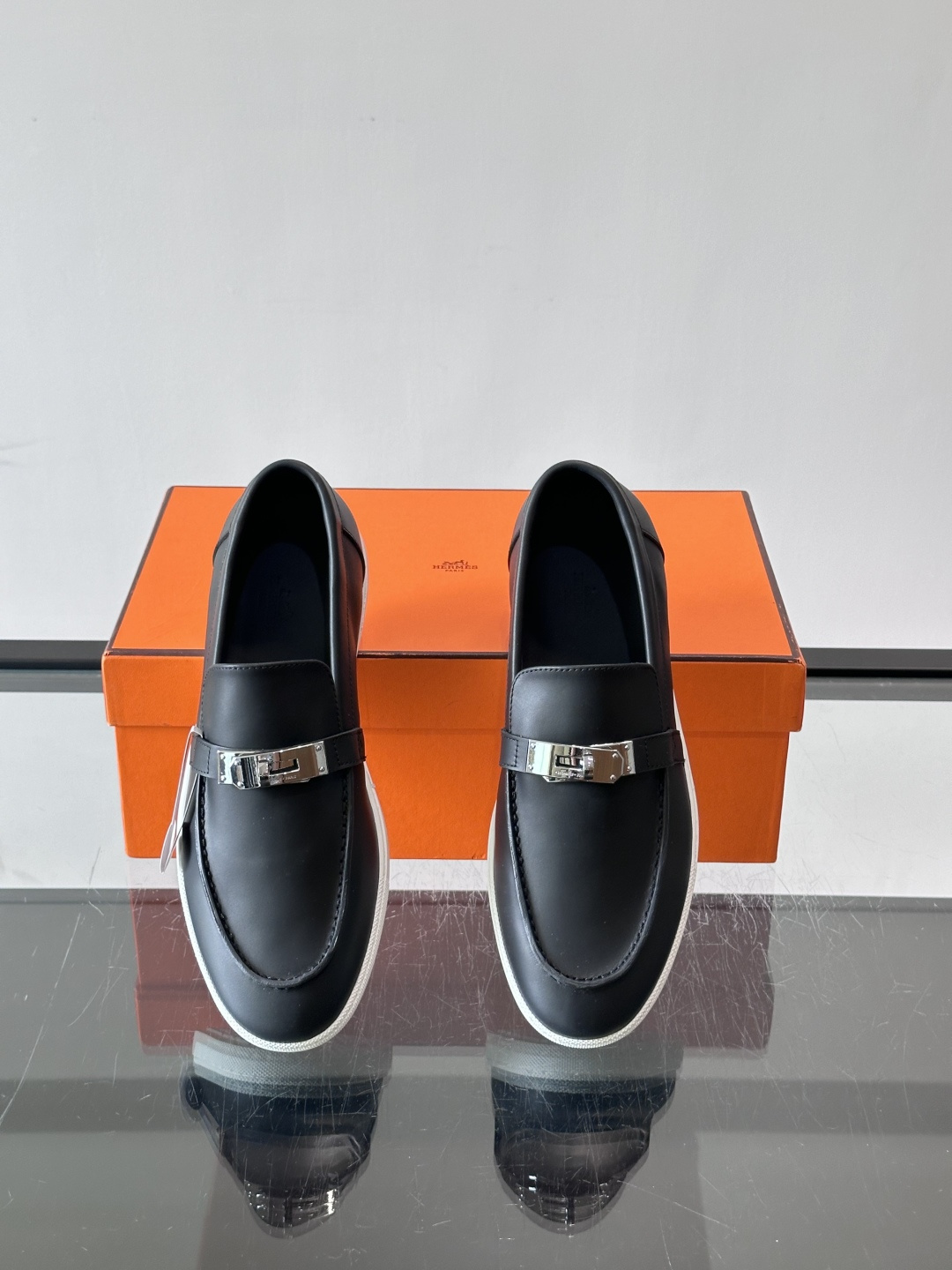Hermes Black Smooth Leather Kelly Loafers
