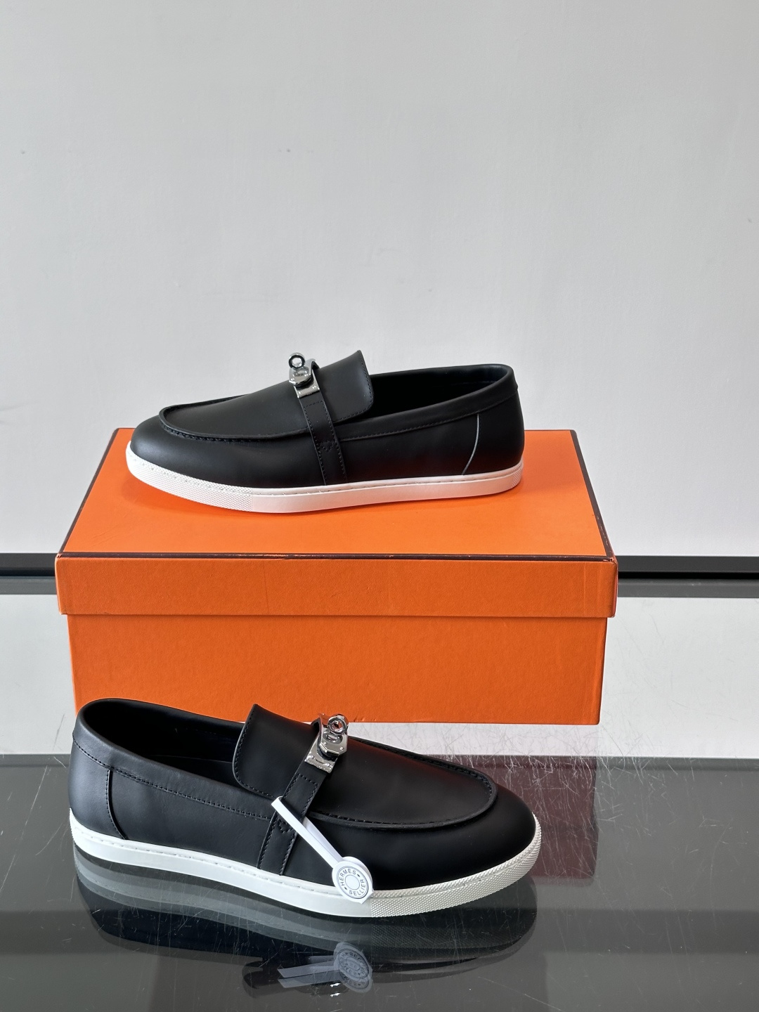 Hermes Black Smooth Leather Kelly Loafers