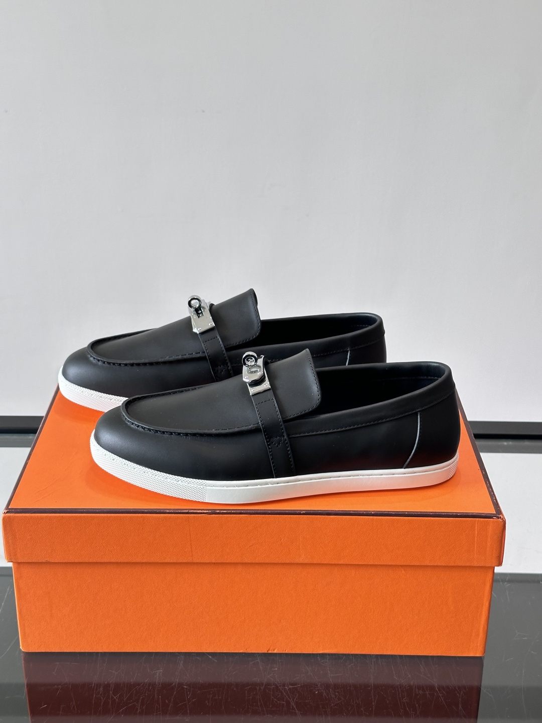 Hermes Black Smooth Leather Kelly Loafers