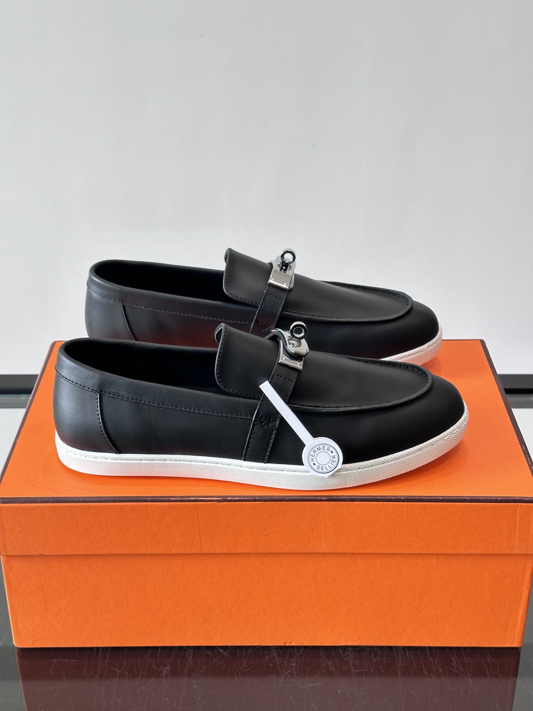 Hermes Black Smooth Leather Kelly Loafers