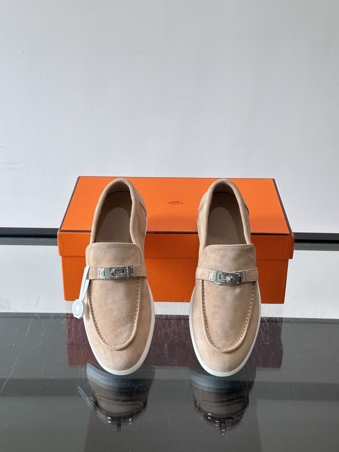 Hermes Beige Suede Kelly Loafers