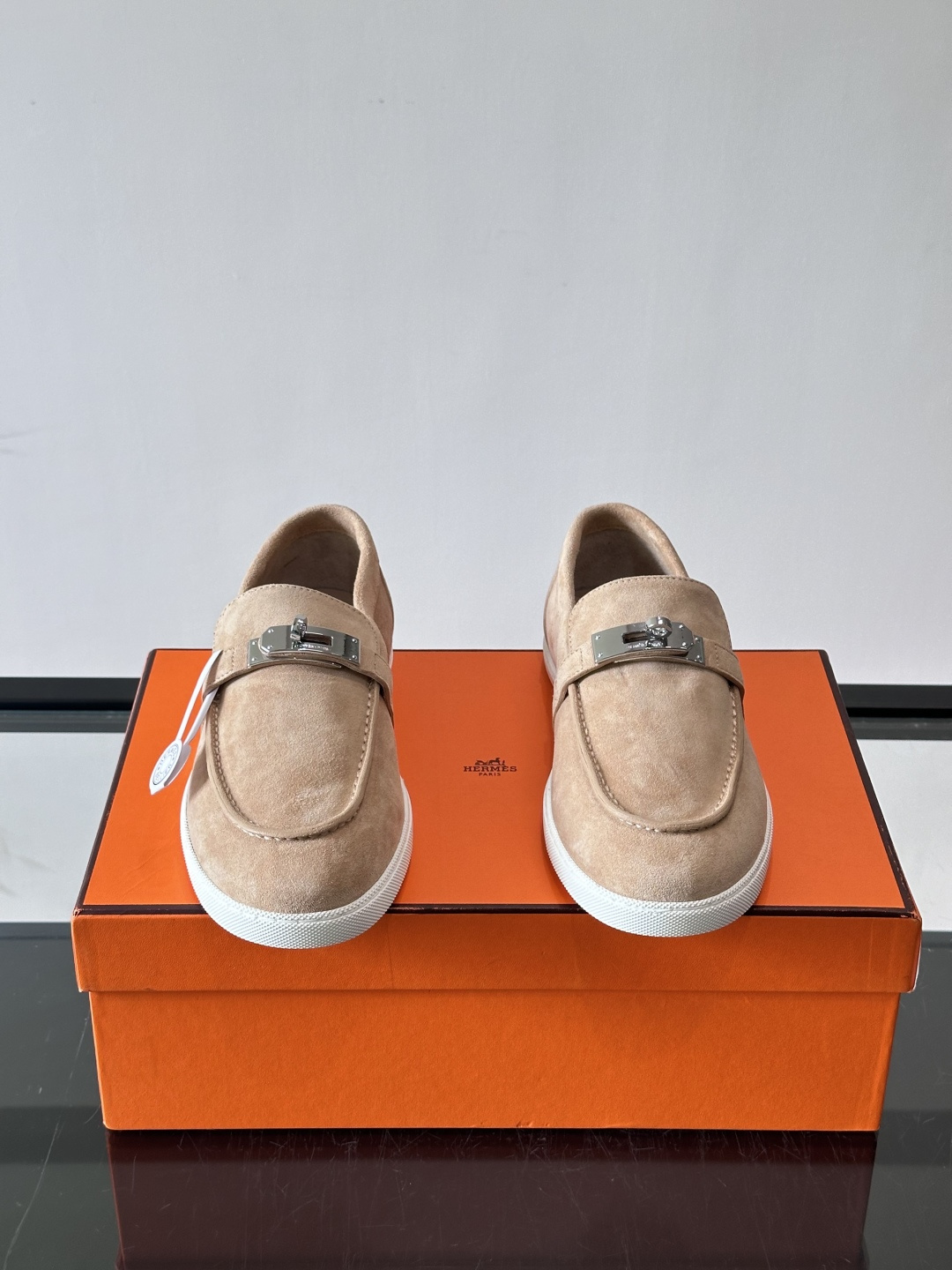 Hermes Beige Suede Kelly Loafers