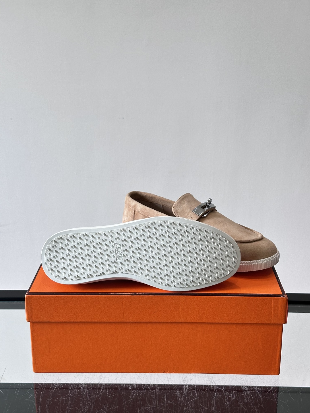 Hermes Beige Suede Kelly Loafers