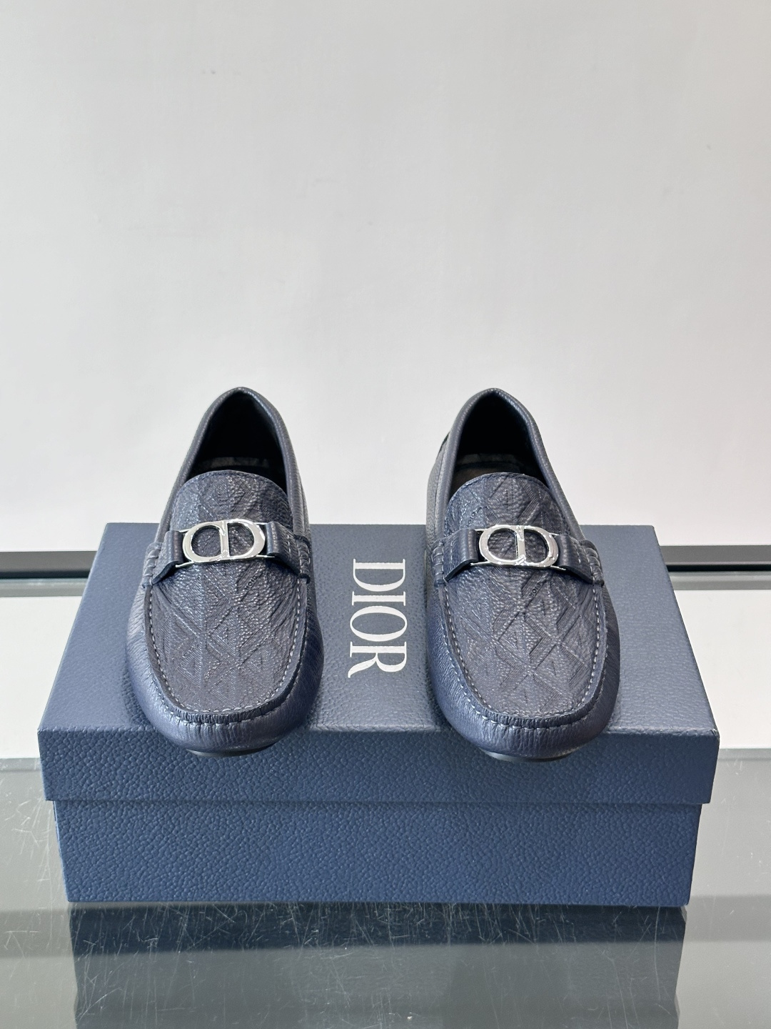 Christian Dior Navy Pebbled Leather Loafers