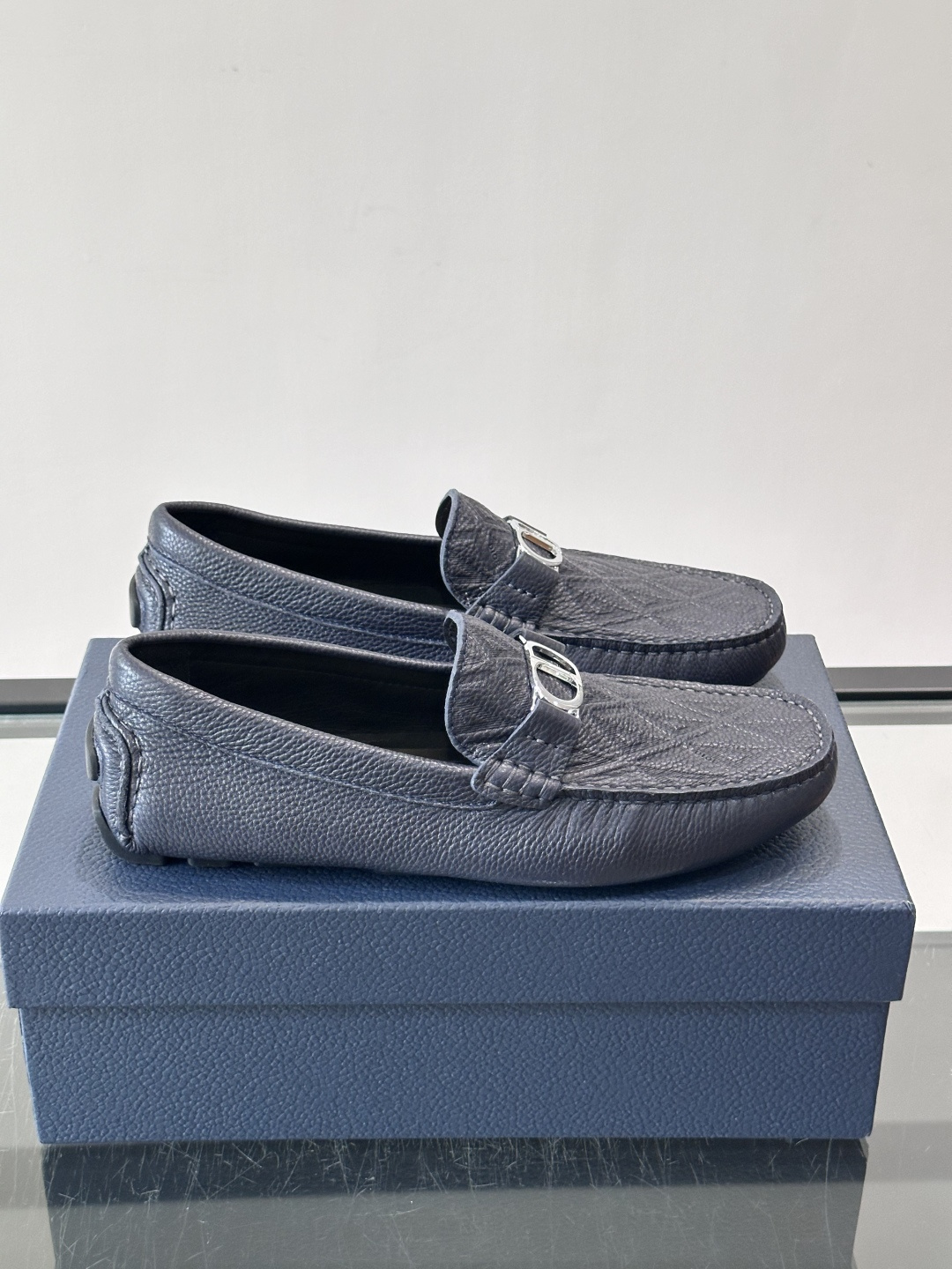 Christian Dior Navy Pebbled Leather Loafers
