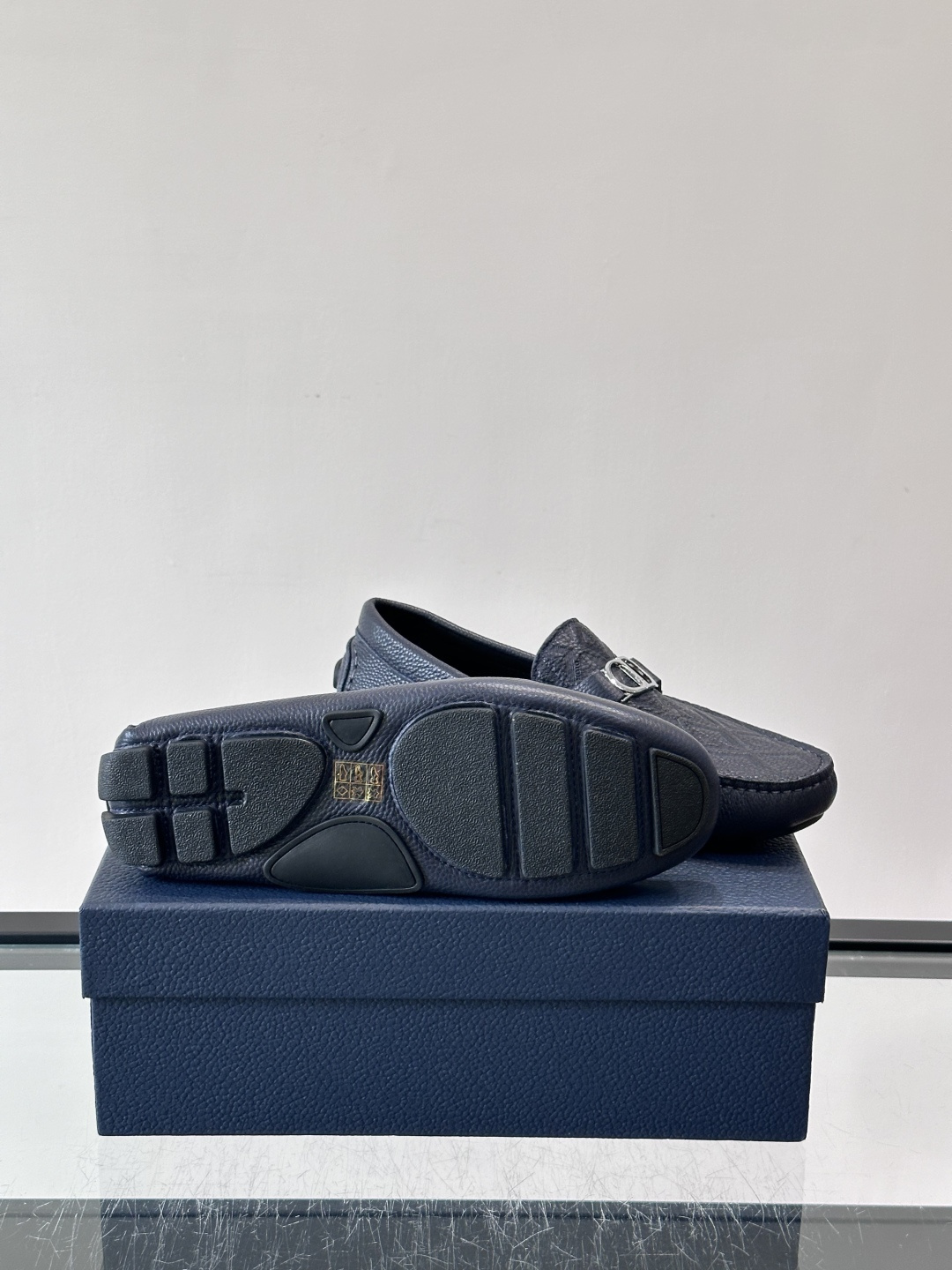 Christian Dior Navy Pebbled Leather Loafers