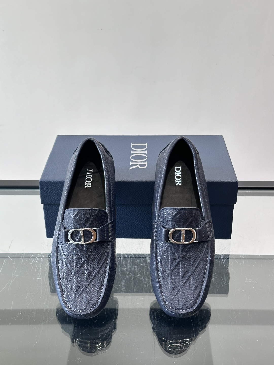 Christian Dior Navy Pebbled Leather Loafers
