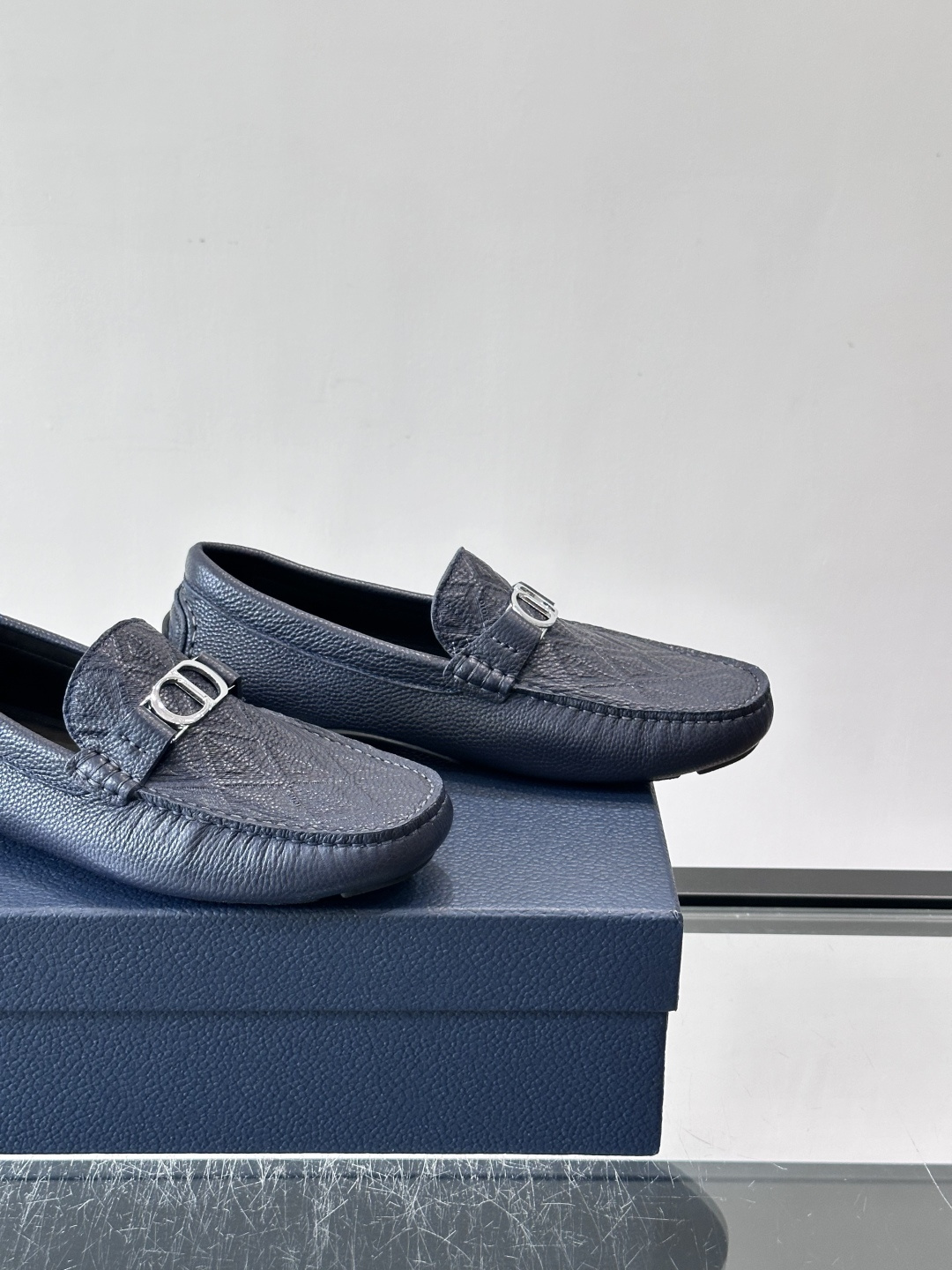 Christian Dior Navy Pebbled Leather Loafers