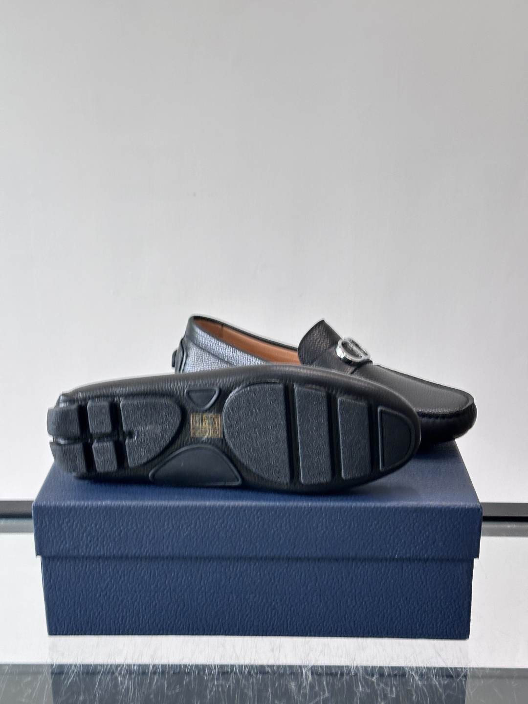 Christian Dior black Pebbled Leather Loafers