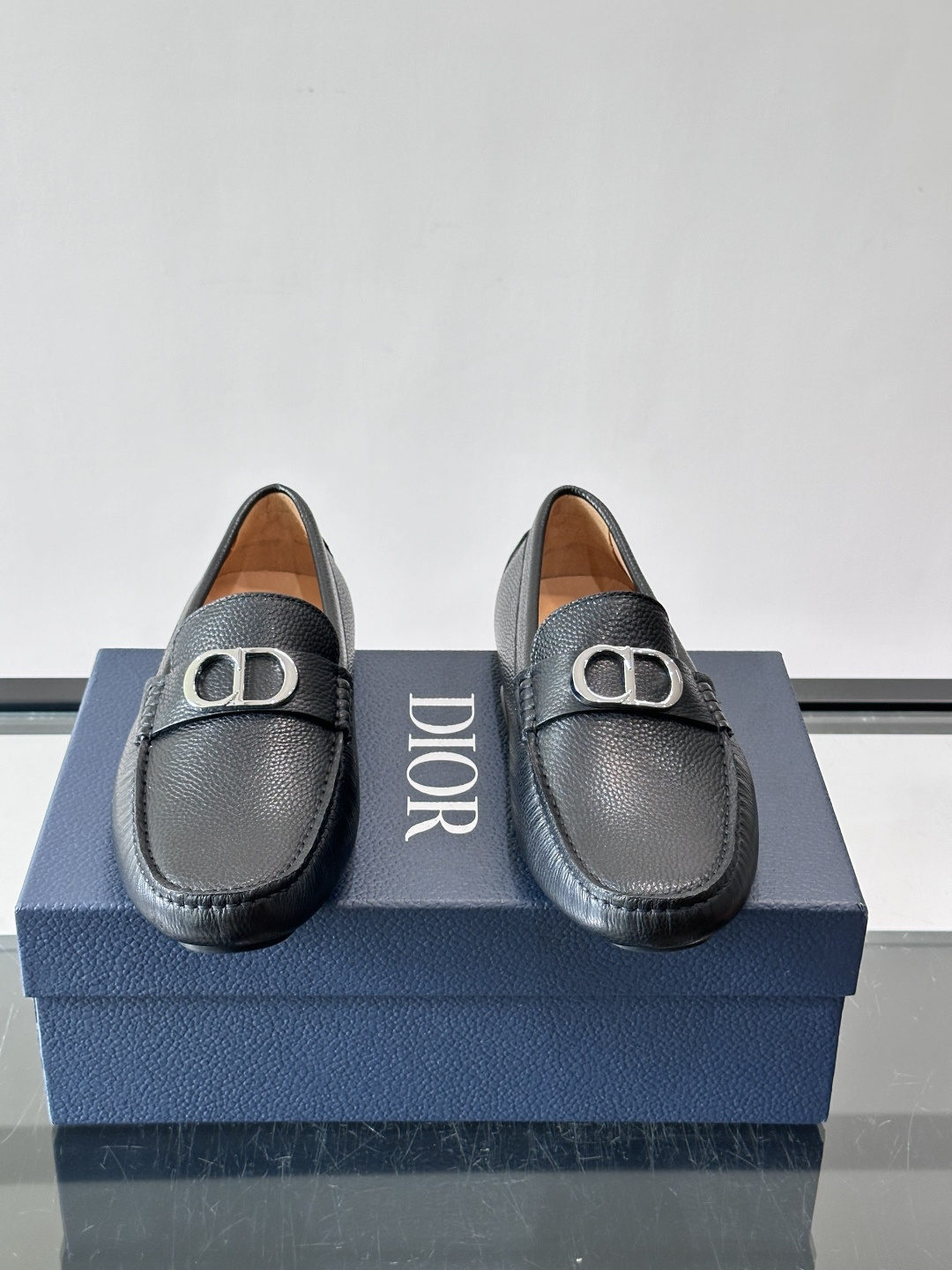 Christian Dior black Pebbled Leather Loafers