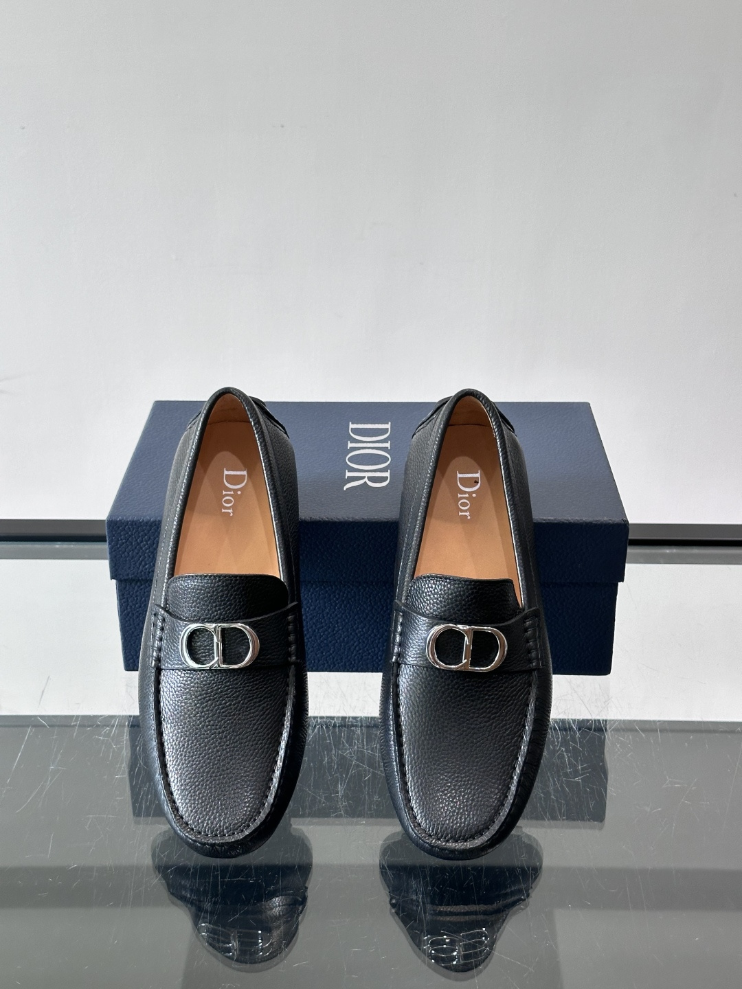 Christian Dior black Pebbled Leather Loafers
