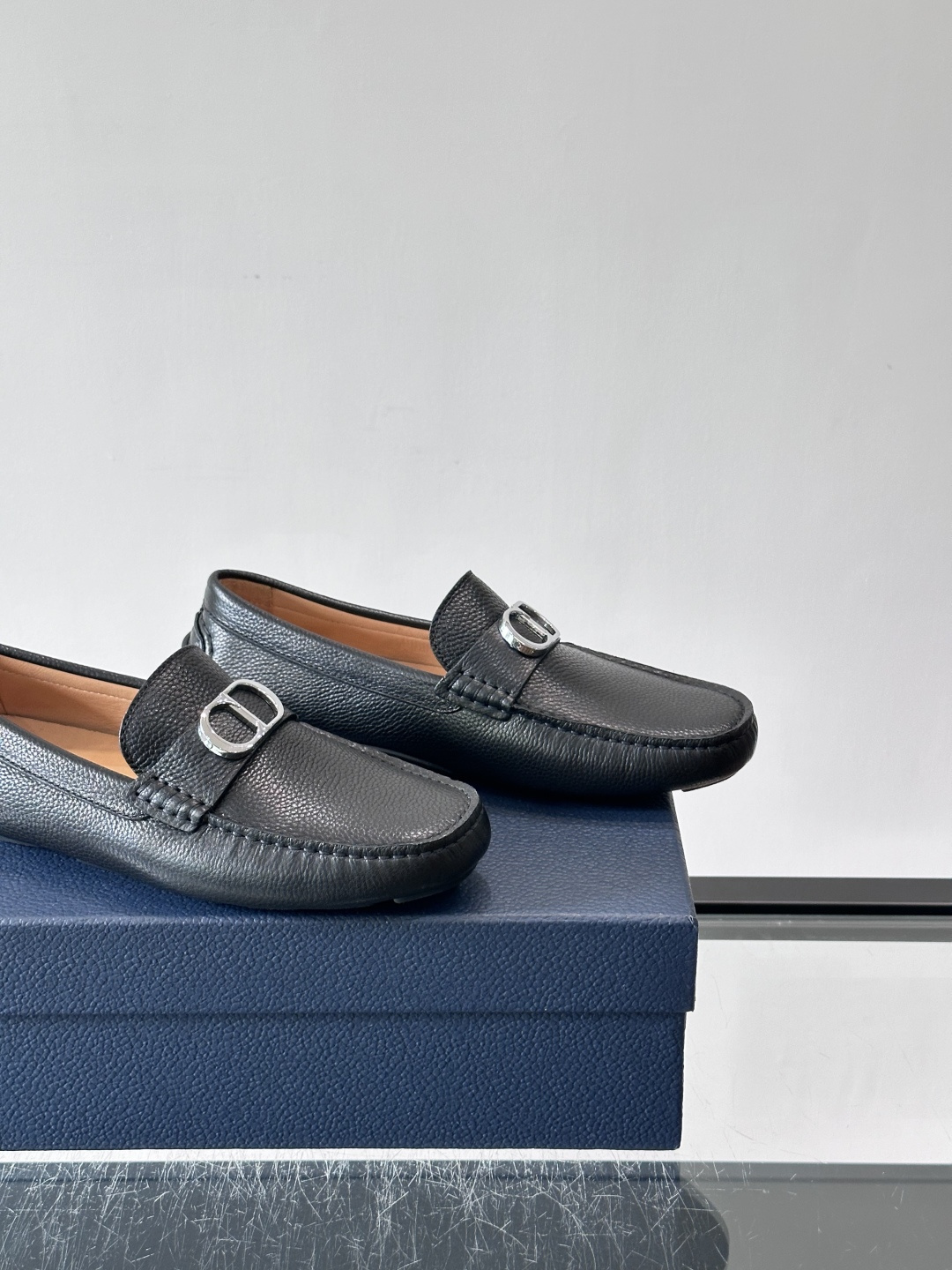 Christian Dior black Pebbled Leather Loafers