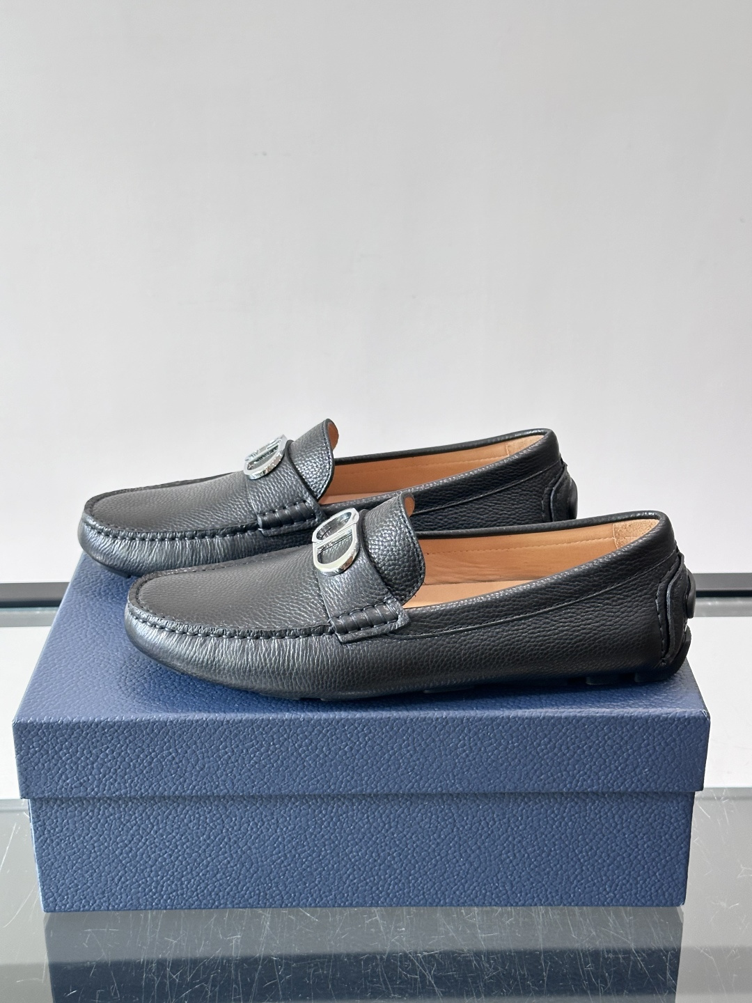 Christian Dior black Pebbled Leather Loafers