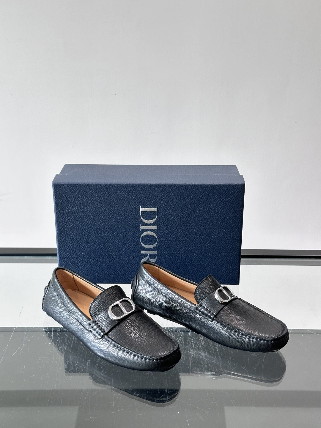 Christian Dior black Pebbled Leather Loafers