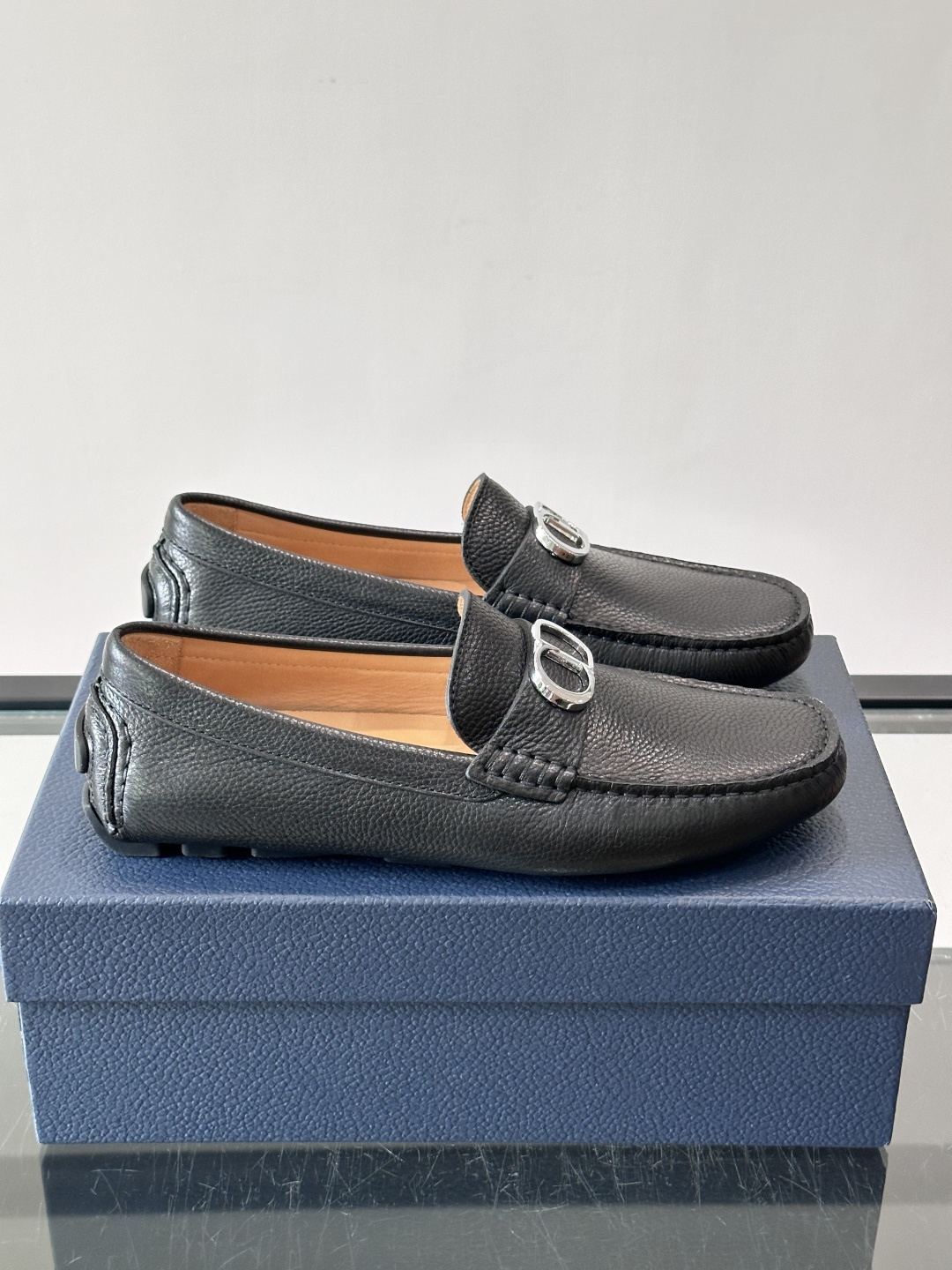 Christian Dior black Pebbled Leather Loafers
