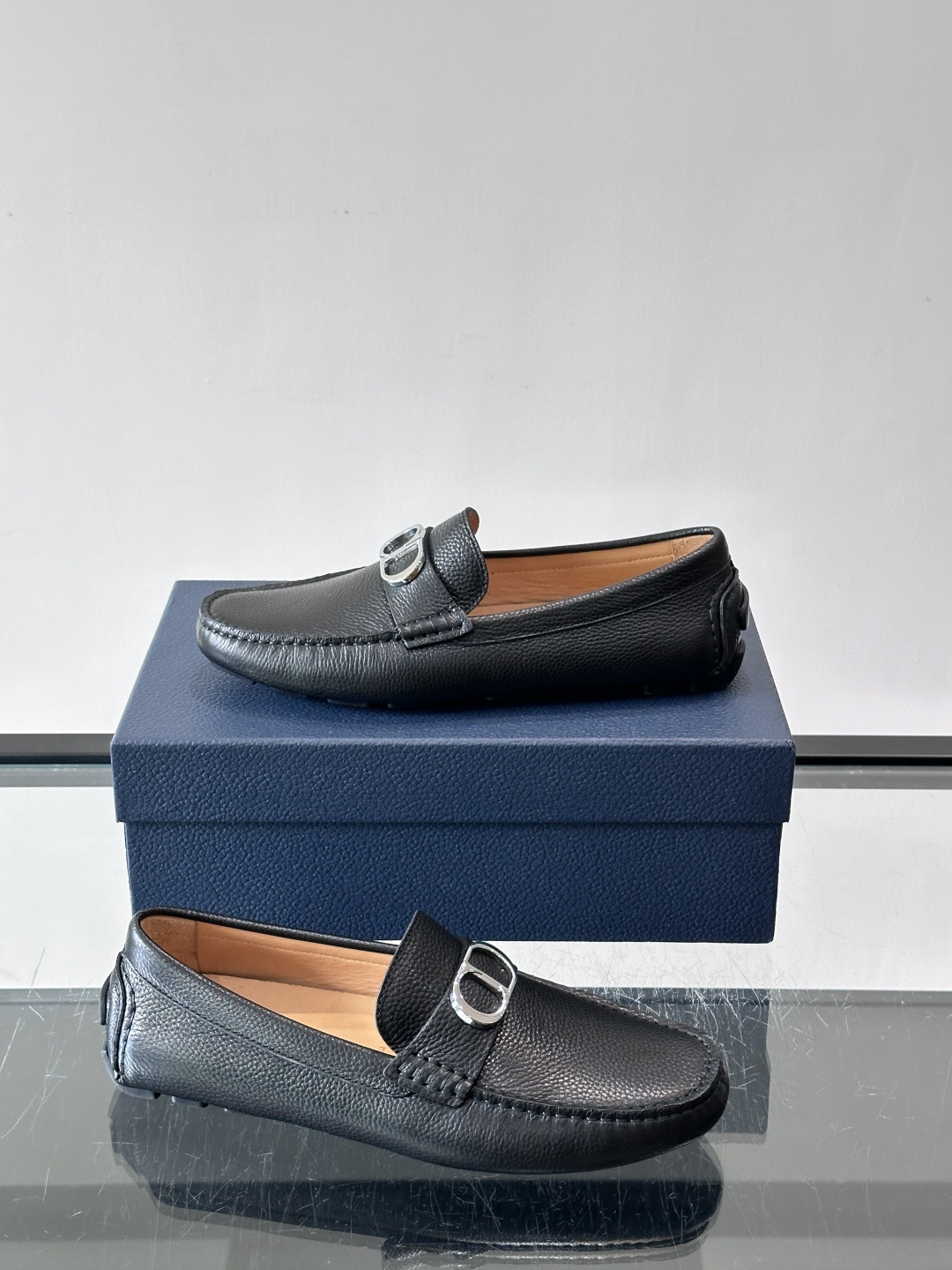 Christian Dior black Pebbled Leather Loafers
