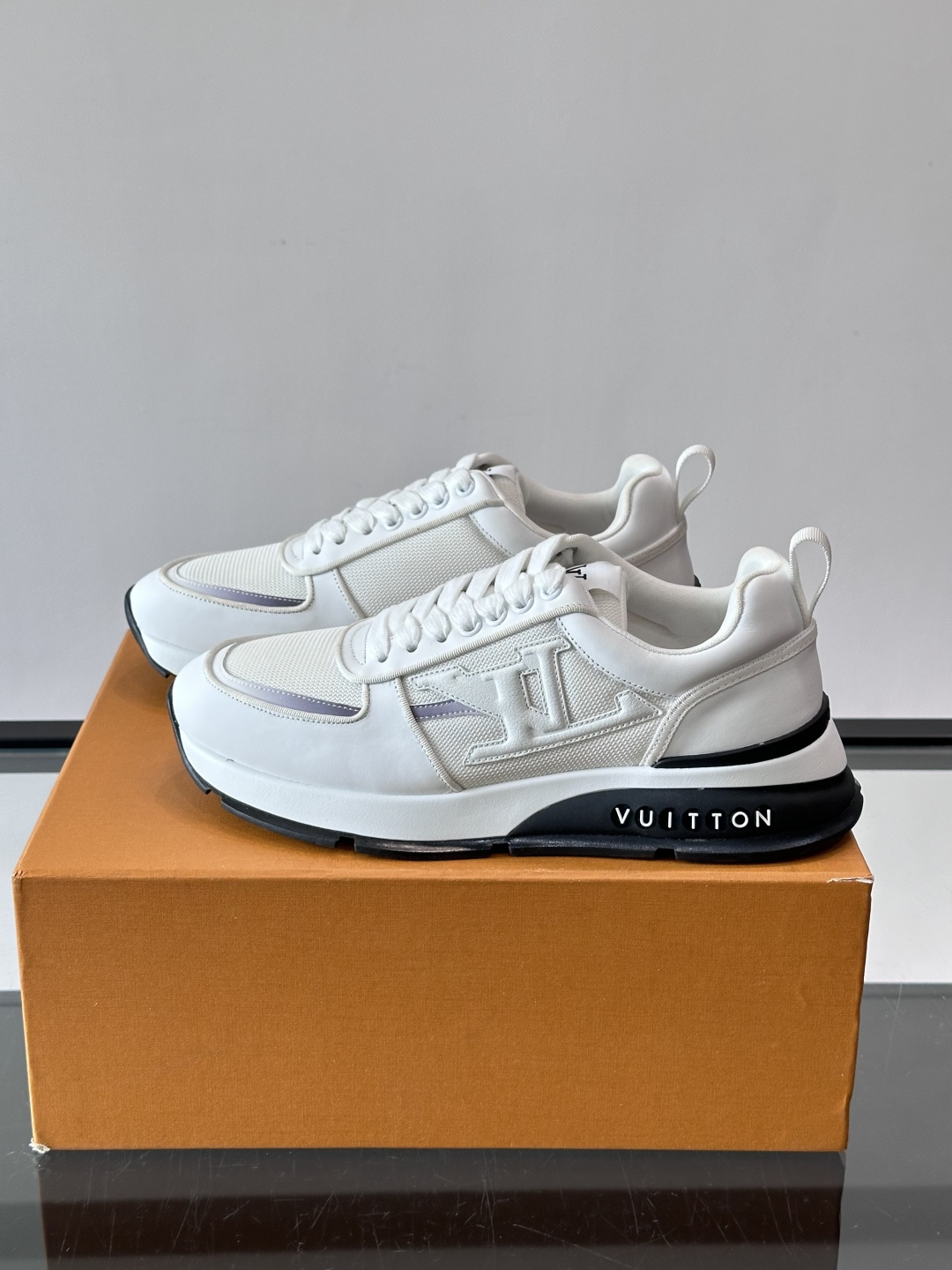 LV White Mesh Panel Platform Sneakers