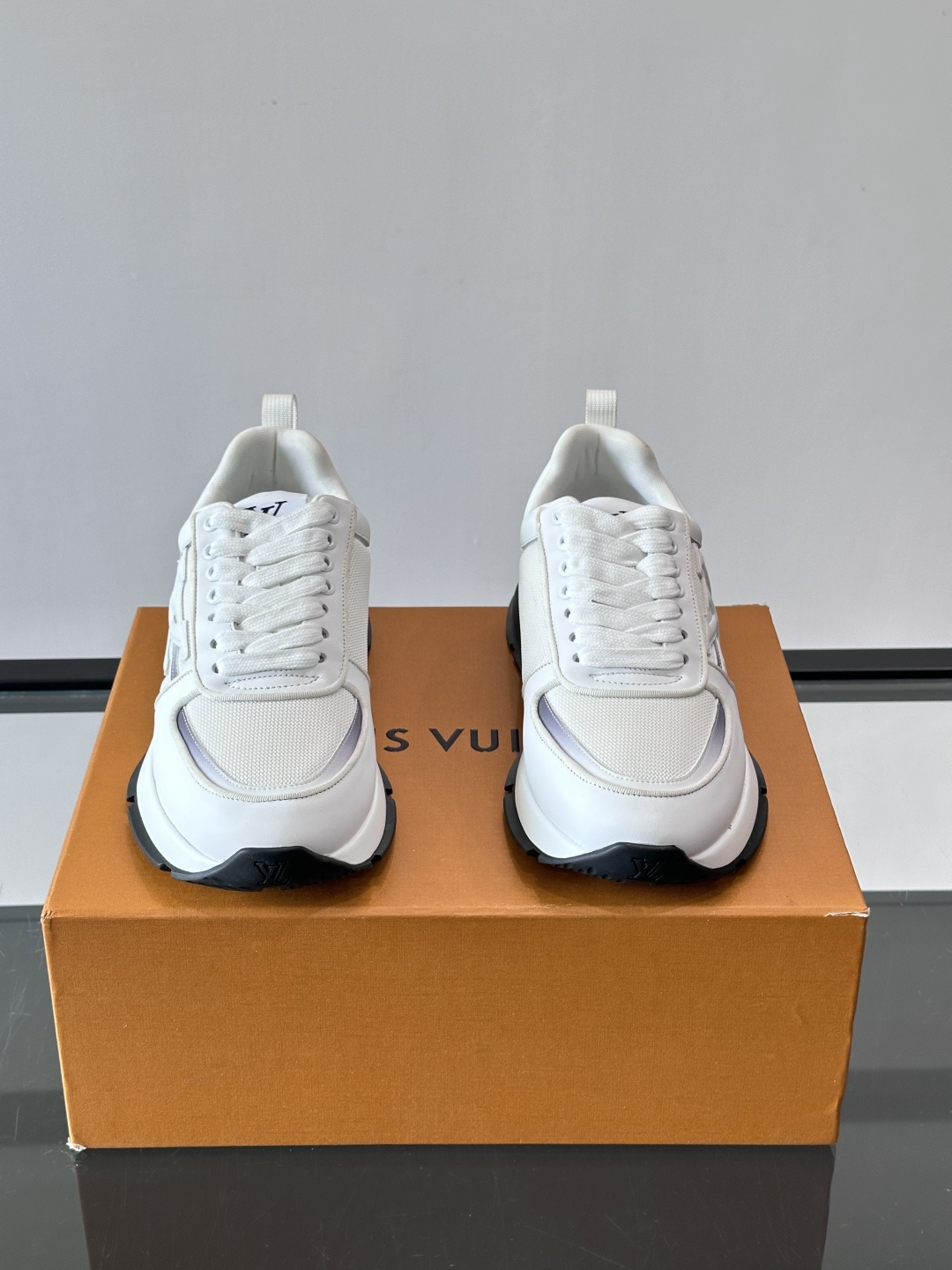 LV White Mesh Panel Platform Sneakers