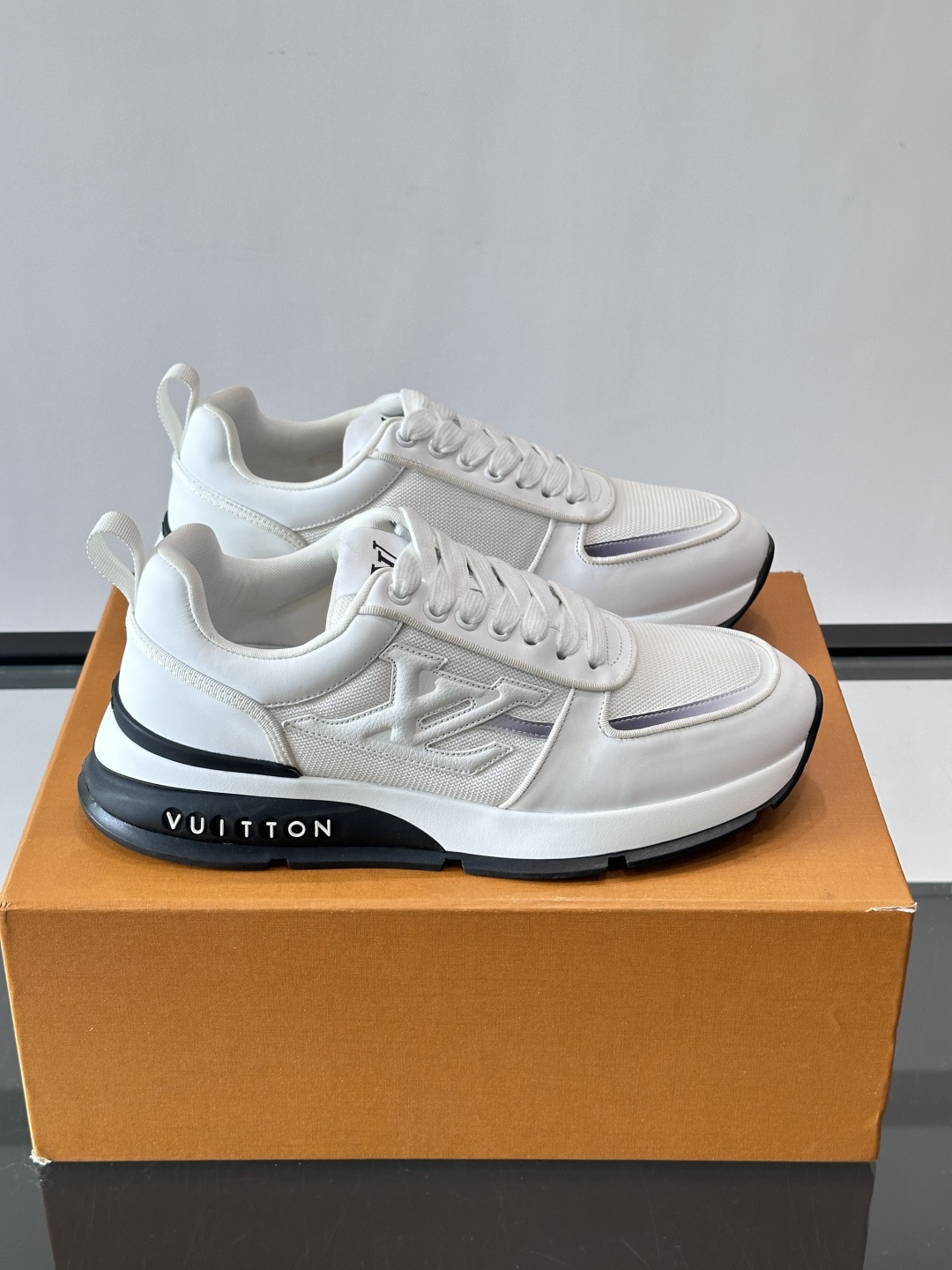 LV White Mesh Panel Platform Sneakers