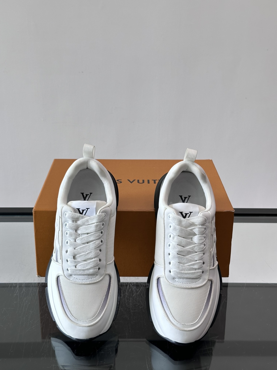 LV White Mesh Panel Platform Sneakers