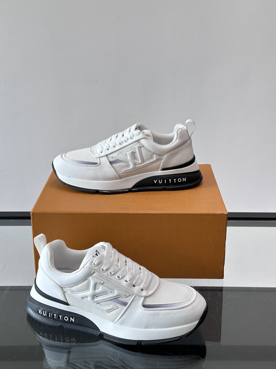 LV White Mesh Panel Platform Sneakers