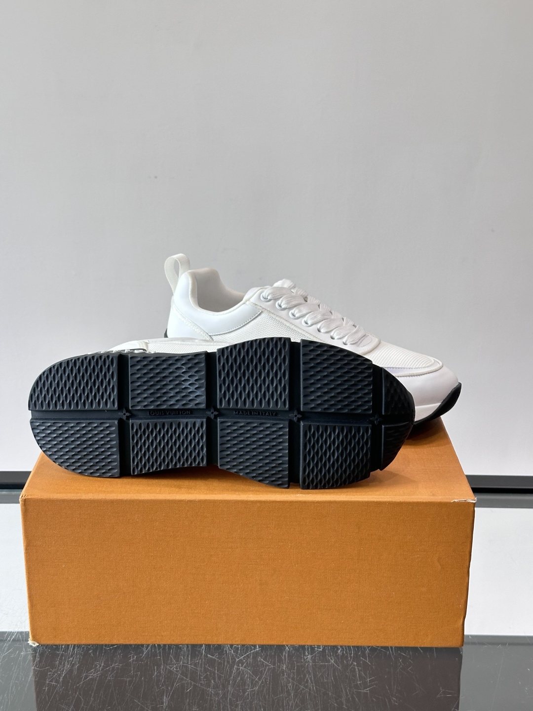 LV White Mesh Panel Platform Sneakers