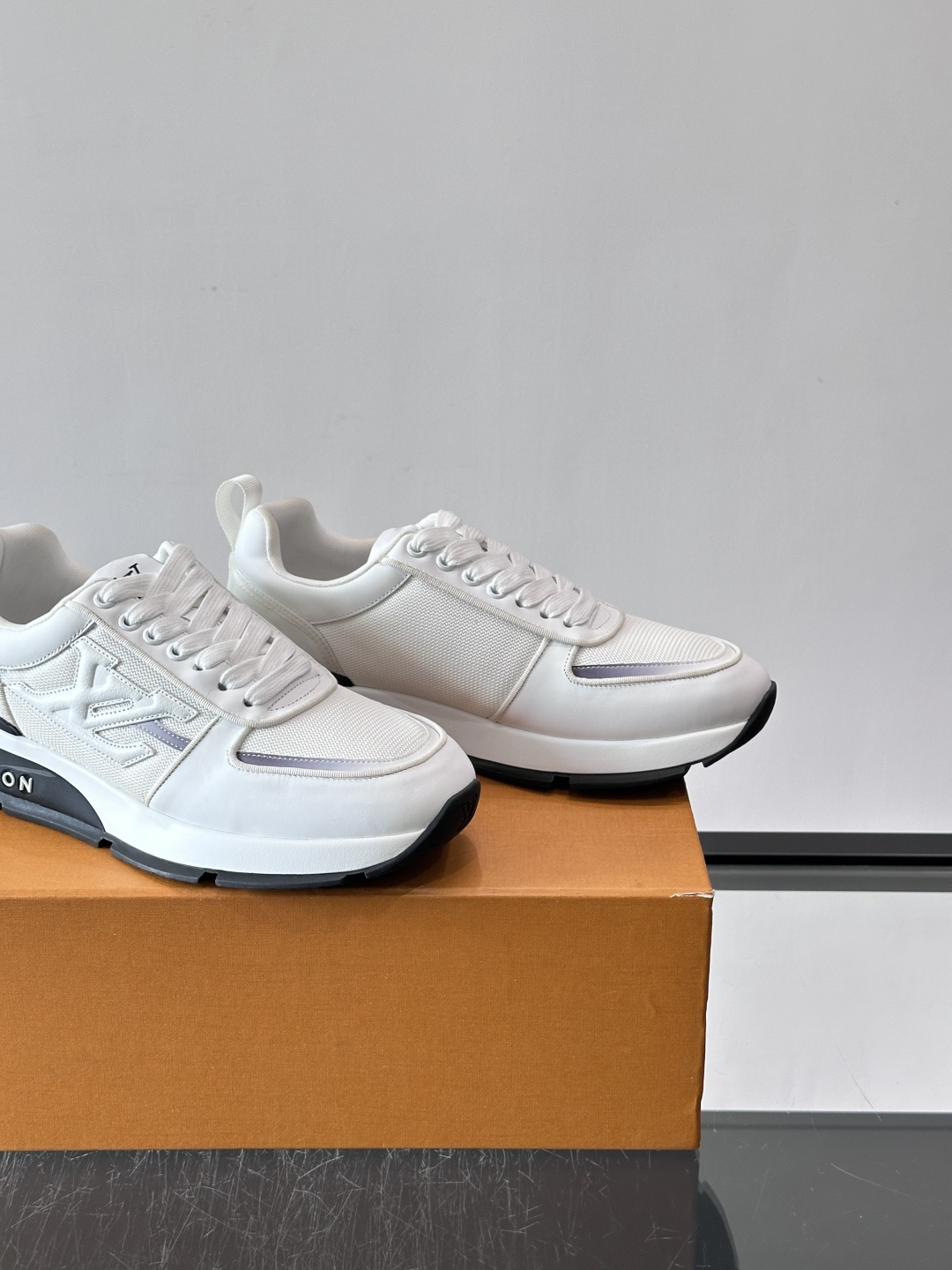 LV White Mesh Panel Platform Sneakers