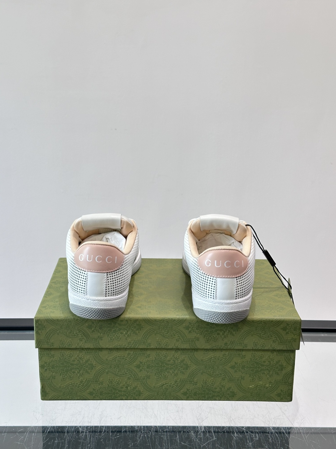 Gucci Pink Trim Perforated Web Stripe Sneakers