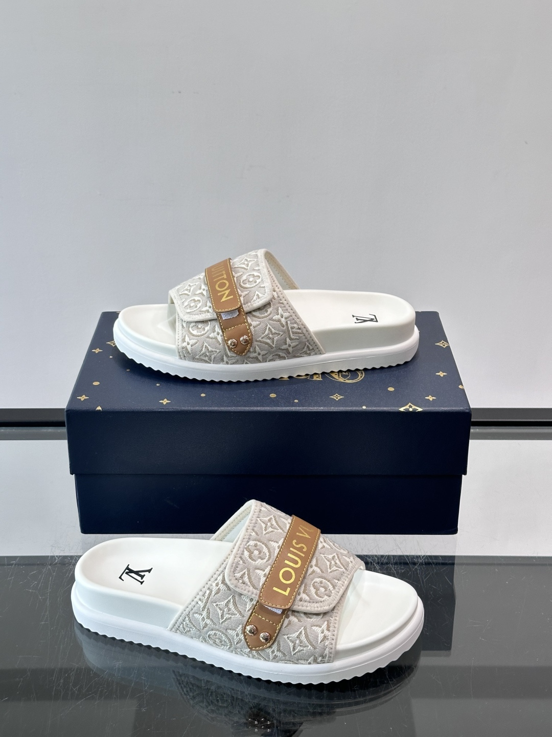 LV Monogram Canvas Strap Slide Sandals