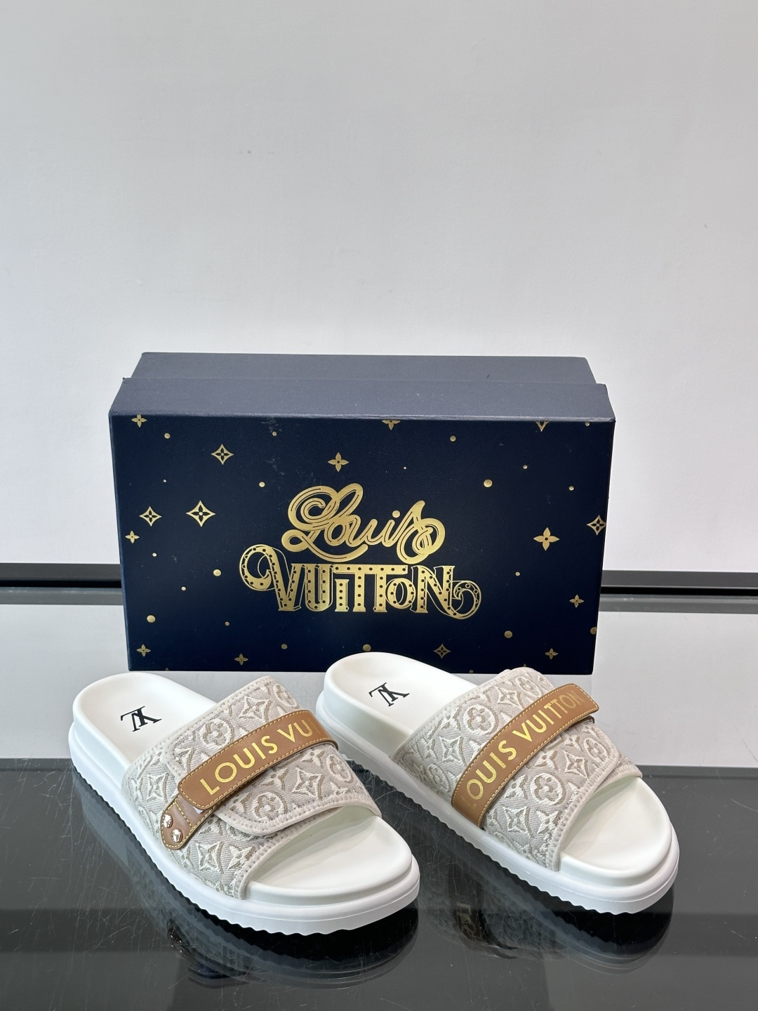 LV Monogram Canvas Strap Slide Sandals