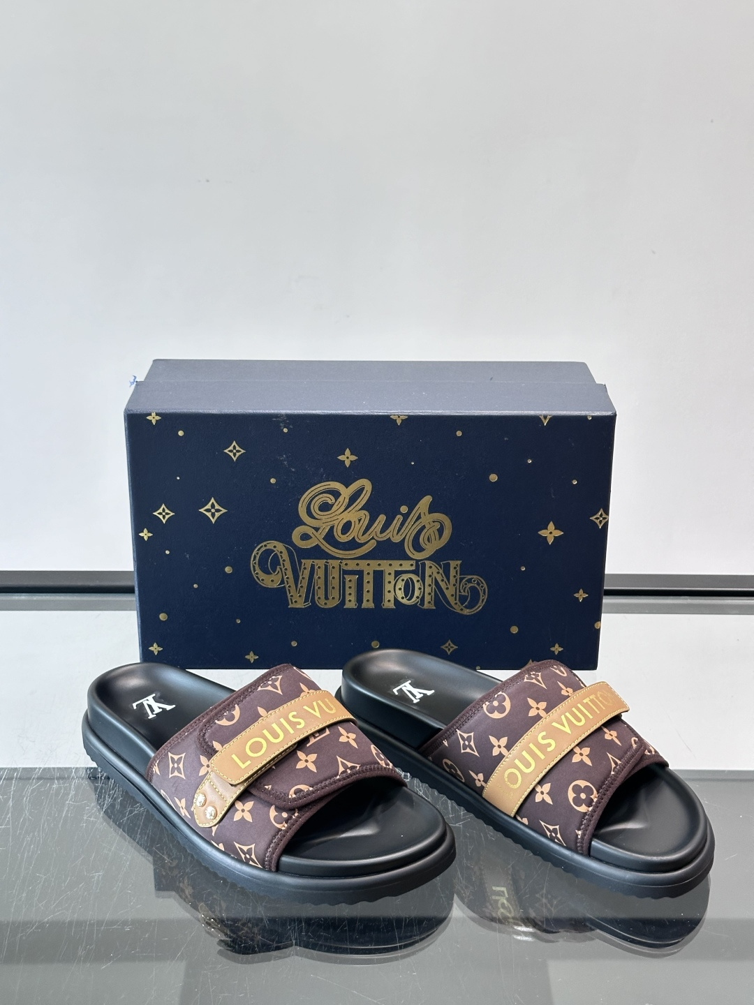 LV Monogram Canvas Strap Slide Sandals