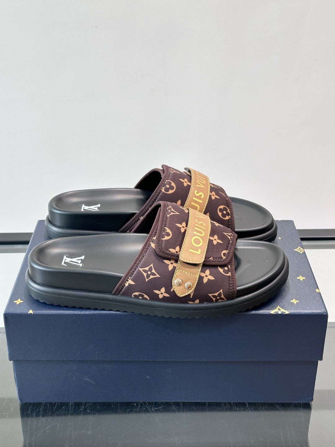 LV Monogram Canvas Strap Slide Sandals