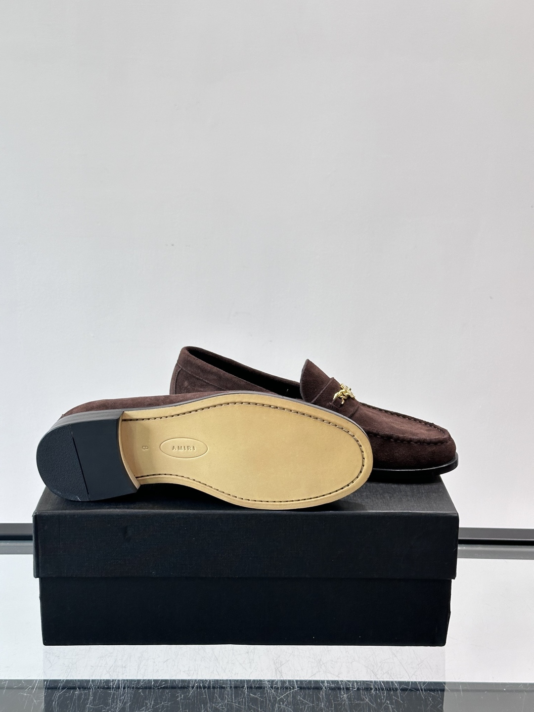AMIRI MA Chain Gold Logo Brown Suede Loafers