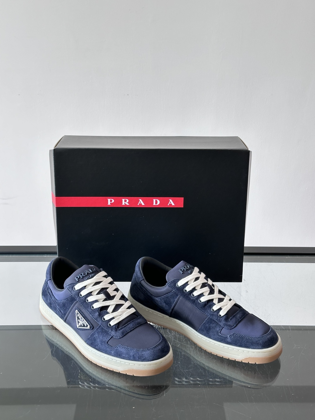 Prada Navy Triangle Logo Casual Sneakers